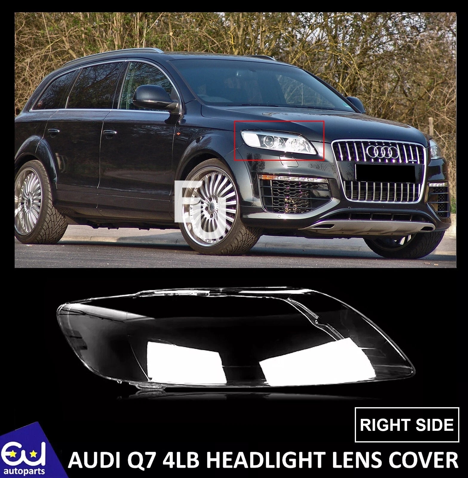 RIGHT HEADLIGHT LENS COVER HEADLAMP SHELL REPLACEMENT FOR AUDI Q7 4LB 2006-2015
