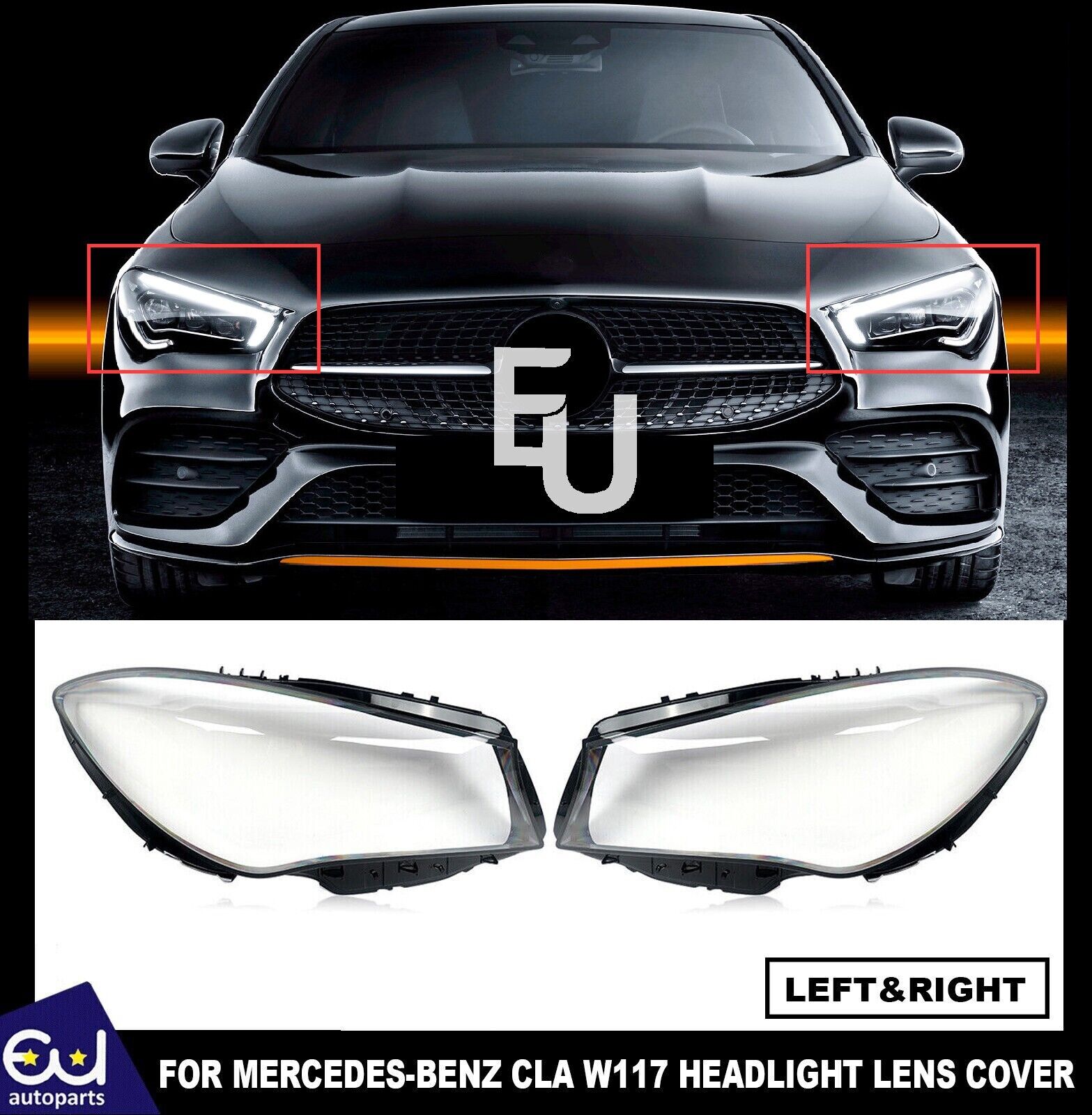 PAIR FOR MERCEDES-BENZ CLA W117 C117 HEADLIGHT HEADLAMP LENS COVER 2017-2019 LCI