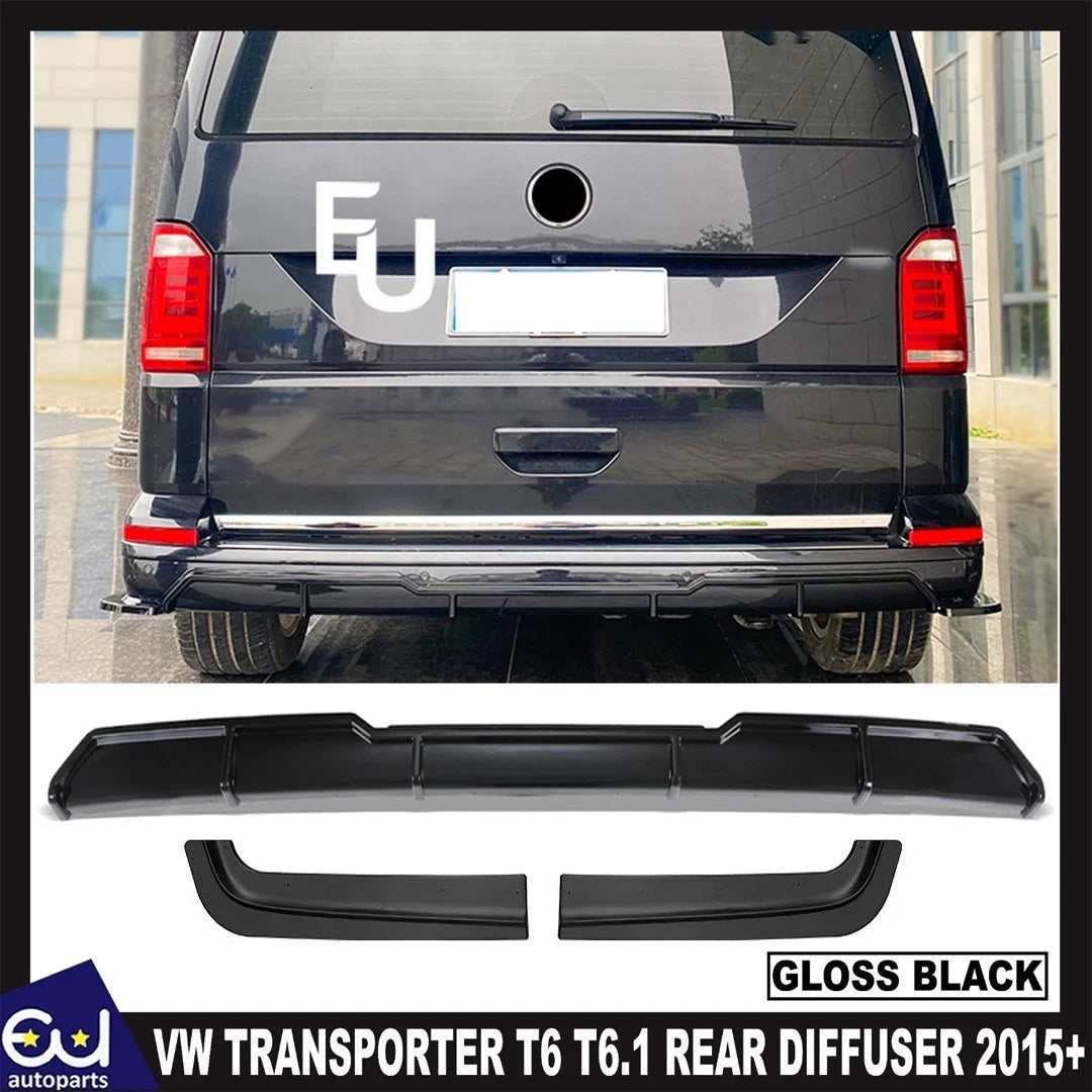 FOR VW TRANSPORTER T6 T6.1 REAR BUMPER DIFFUSER BLADE VALANCE GLOSS BLACK 2015+