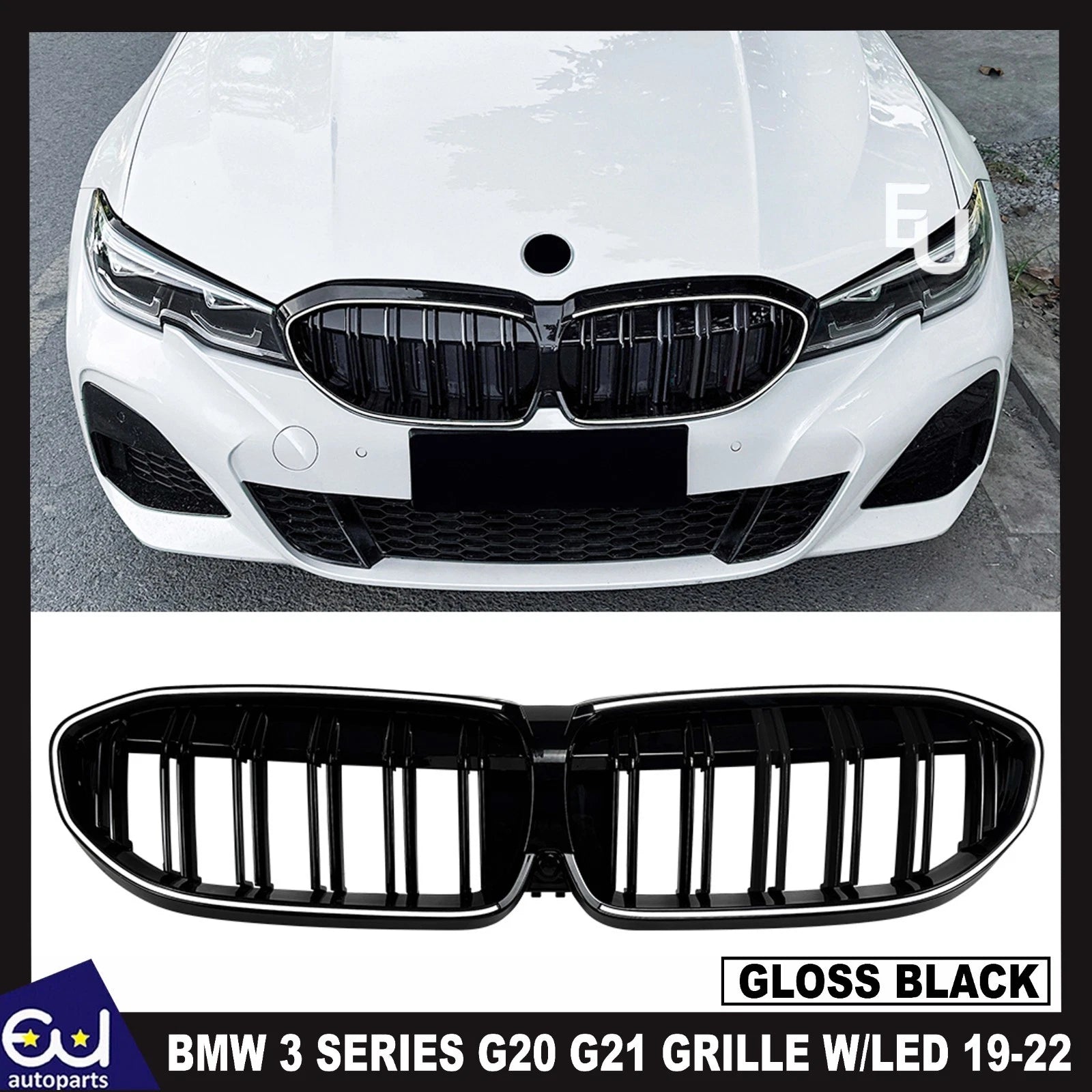 DOUBLE SLAT FRONT LED KIDNEY GRILLE LIGHT GRILL FOR BMW 3 SERIES G20 G21 19-2022