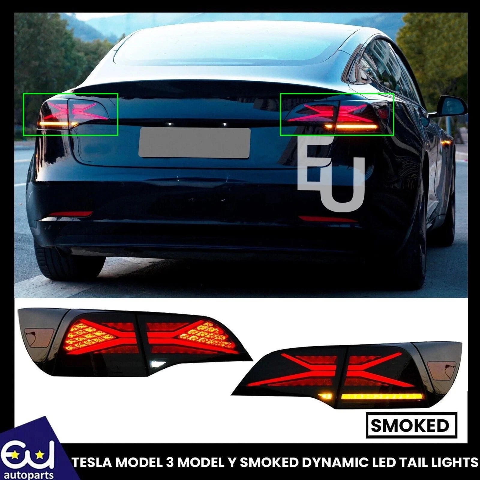 4X SMOKED DYNAMIC LED REAR TAIL LIGHT BRAKE FOG LAMP FOR TESLA MODEL 3 MODEL Y