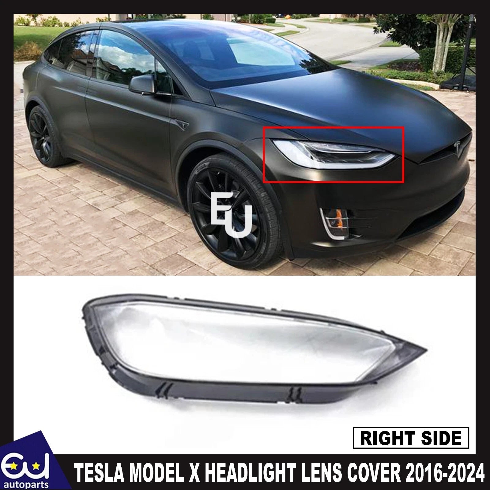 FOR TESLA MODEL X RIGHT DRIVER HEADLIGHT CLEAR LENS COVER LAMP HOUSING 16-24