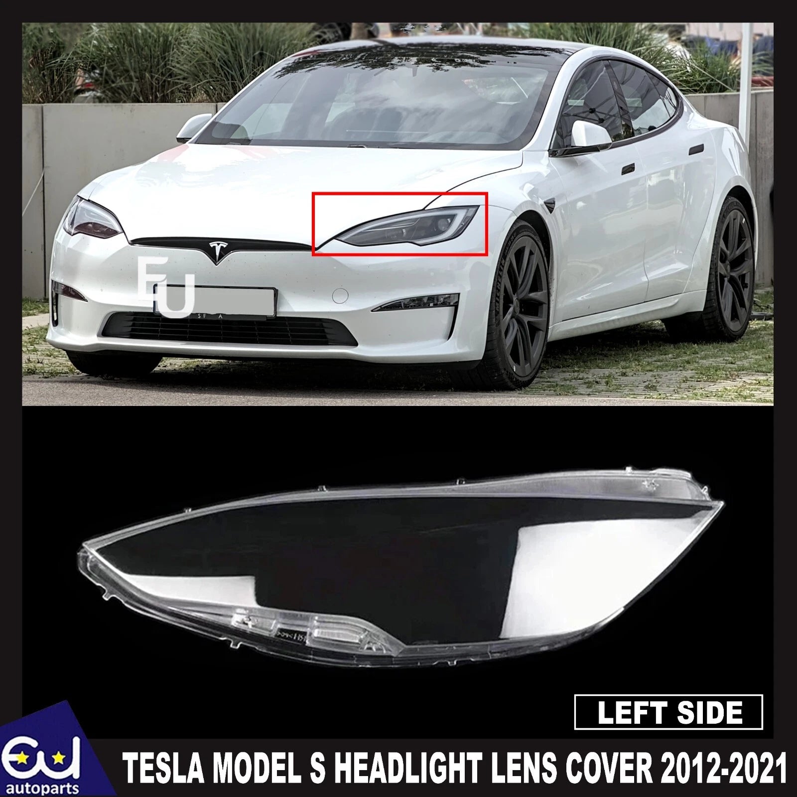 FOR TESLA MODEL S LEFT PASSENGER HEADLIGHT CLEAR LENS COVER REPLACEMENT 12-21