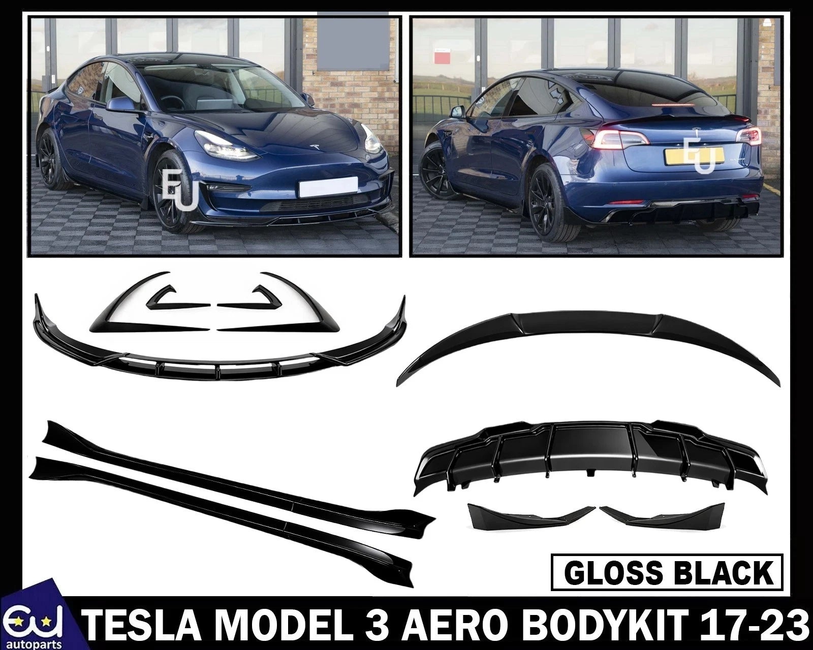FOR TESLA MODEL 3 AERO BODY KIT BODYKIT FRONT SPLITTER SIDE SKIRT REAR DIFFUSER