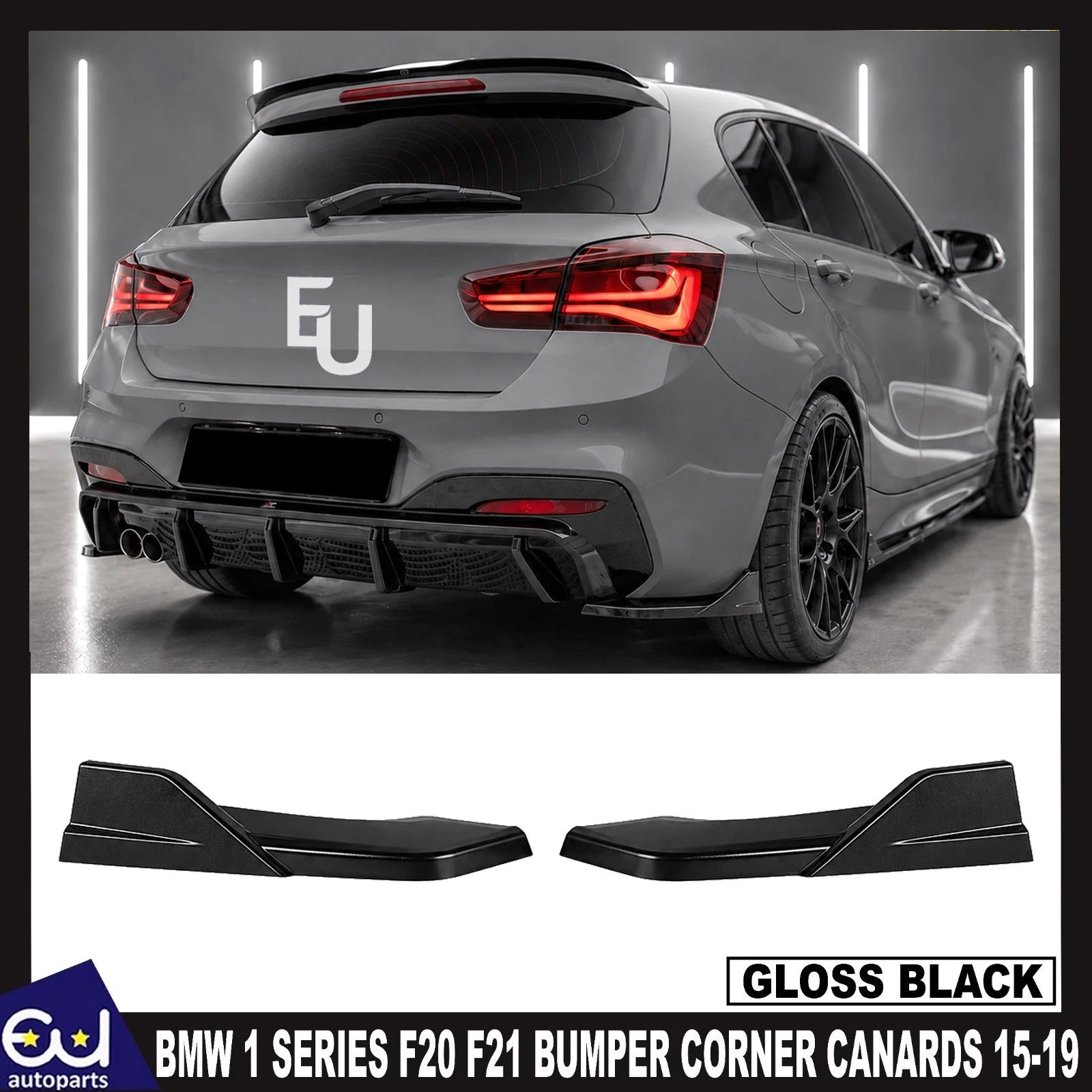 REAR SIDE SPLITTER BUMPER CORNER CANARDS BLACK FOR BMW 1 SERIES F20 F21 15-2019