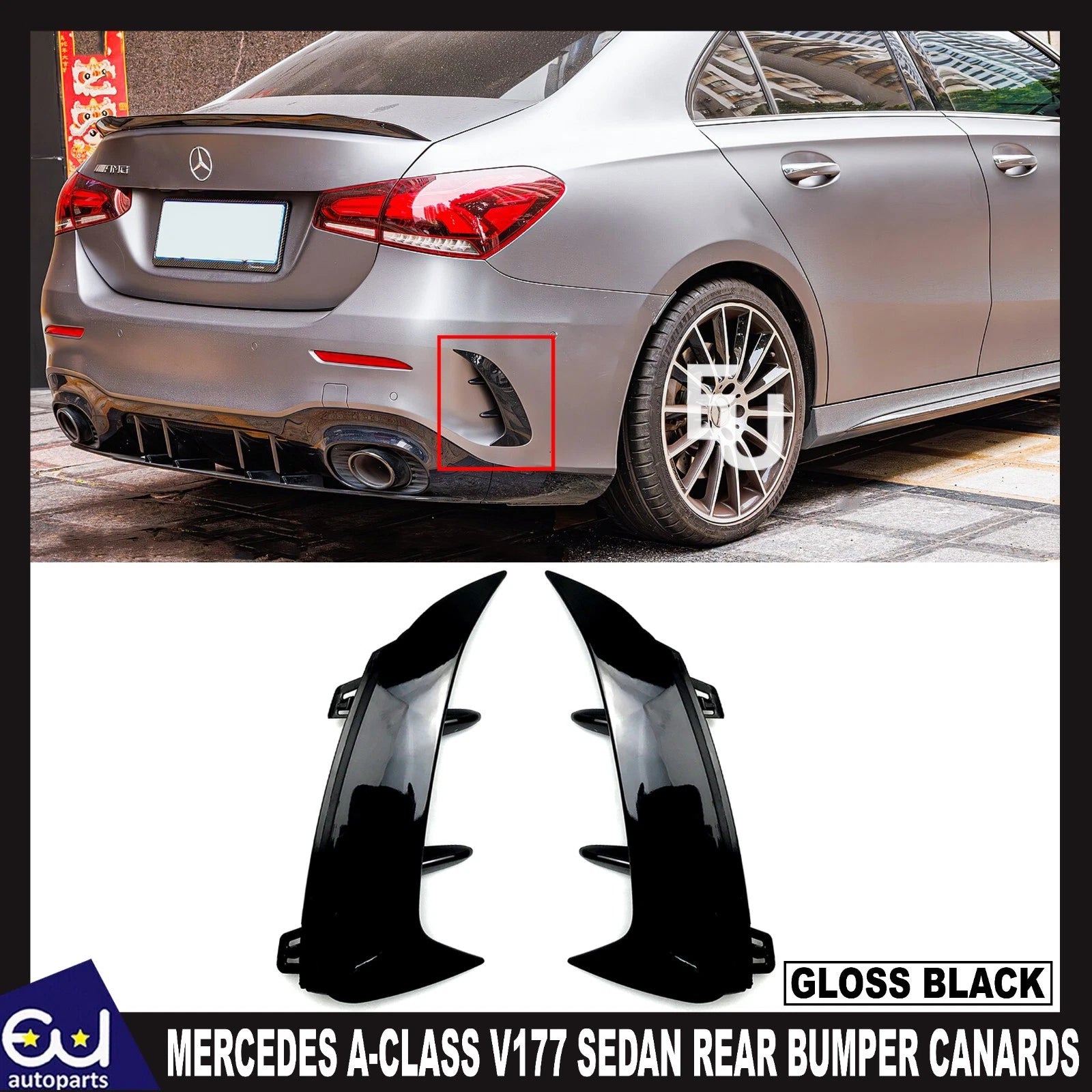 FOR MERCEDES A-CLASS V177 SEDAN A200 A220 2X REAR BUMPER SPOILER CANARD AIR VENT
