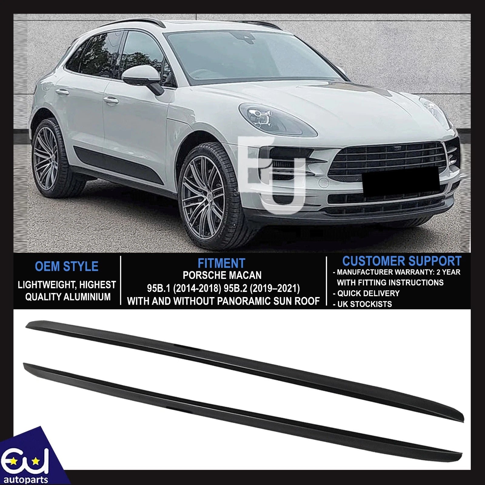 FOR PORSCHE MACAN 95B MK1 ROOF RAILS RACK CROSS BARS BLACK ALUMINIUM OEM FIT