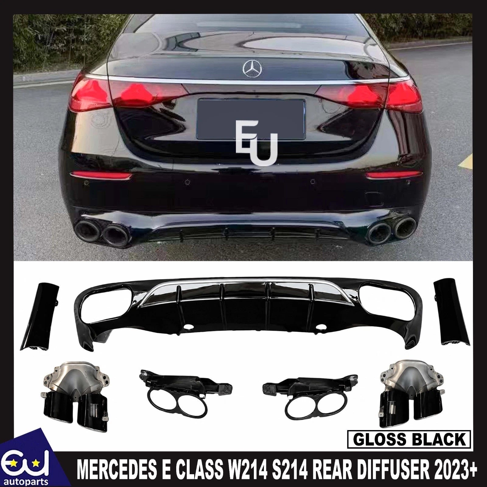 FOR MERCEDES E CLASS E53 LOOK W214 S214 SE STANDARD REAR DIFFUSER W/TIPS 2023+