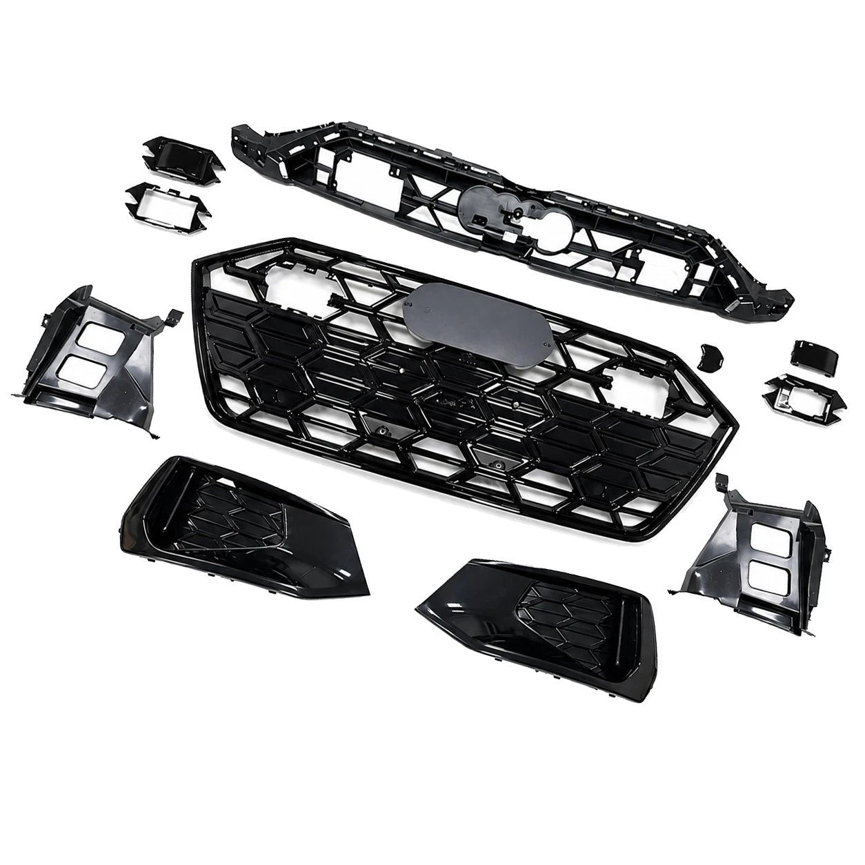 RS7 STYLE FRONT BUMPER HONEYCOMB GRILLE FOG LIGHT FRAME SET FOR AUDI A7 S7 18-25