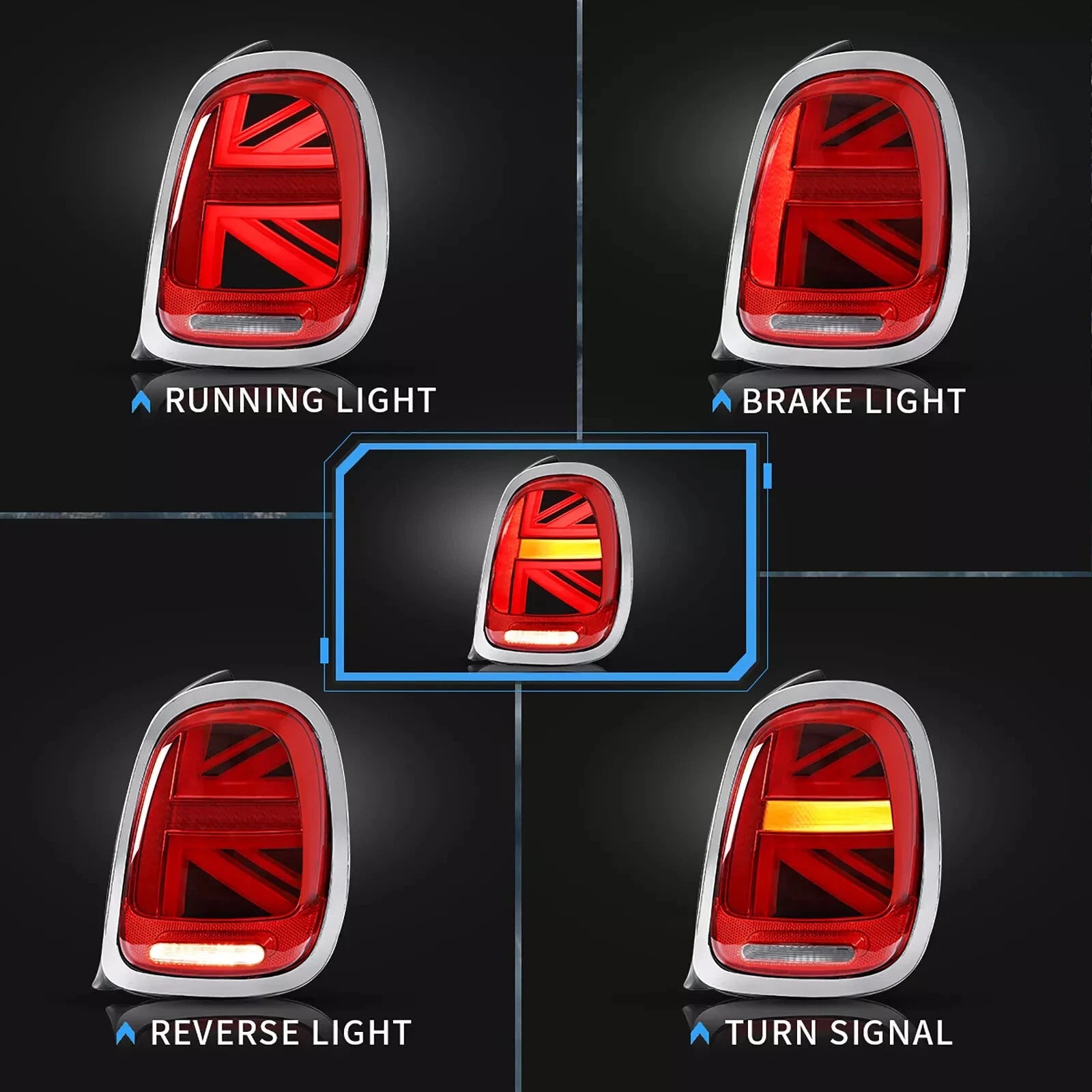 RED LED REAR LIGHTS FOR MINI COOPER F55 F56 F57 UNION JACK W/SEQUENTIAL 14-23