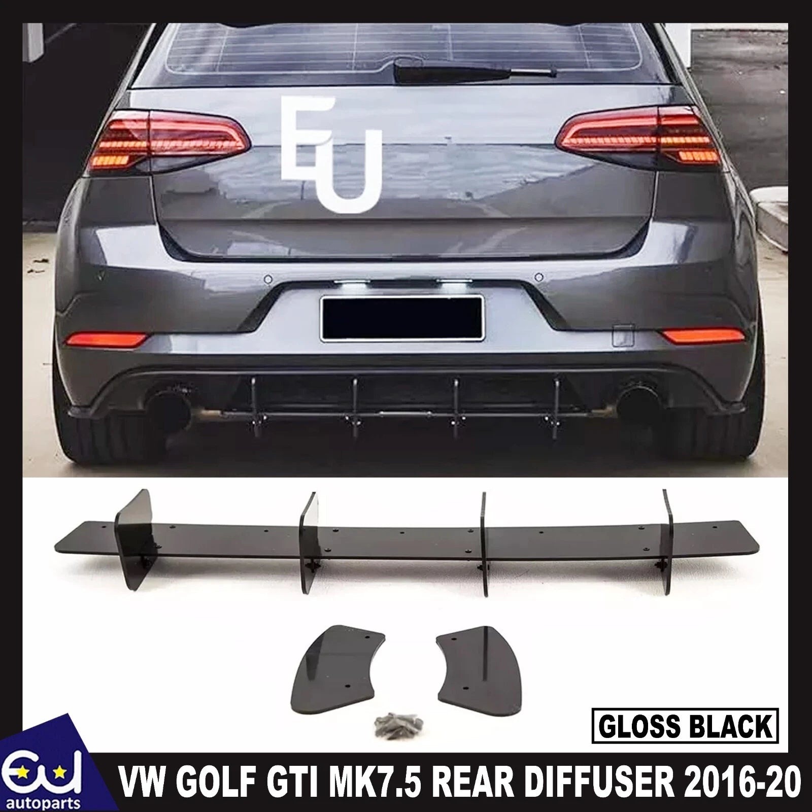 FOR VW GOLF GTI GTD MK7.5 REAR BLADE FIN DIFFUSER & SIDE SPLITTERS BODY KIT