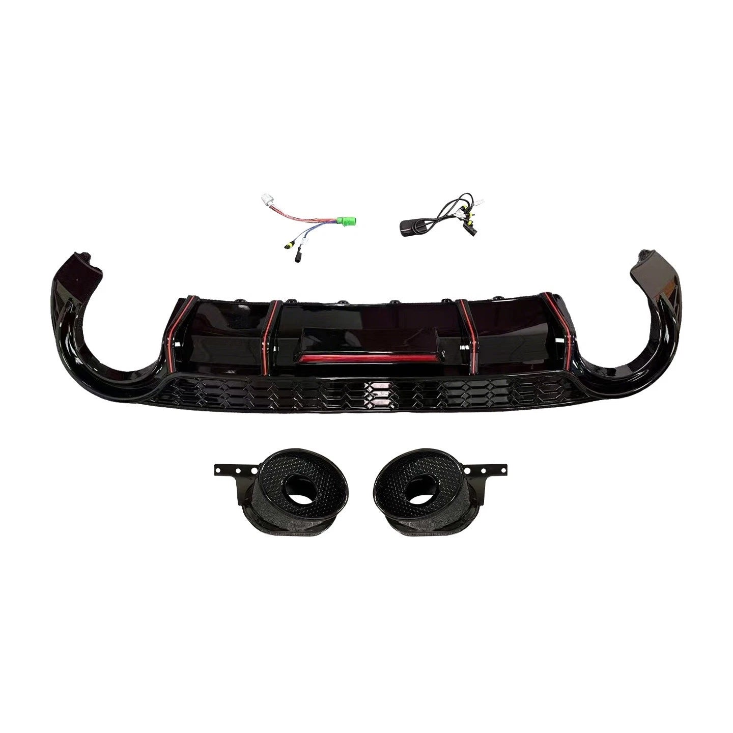 FOR AUDI A3 S3 8Y HATCHBACK RS3 LOOK HONEYCOMB REAR DIFFUSER W/LIGHT & PIPES 20+