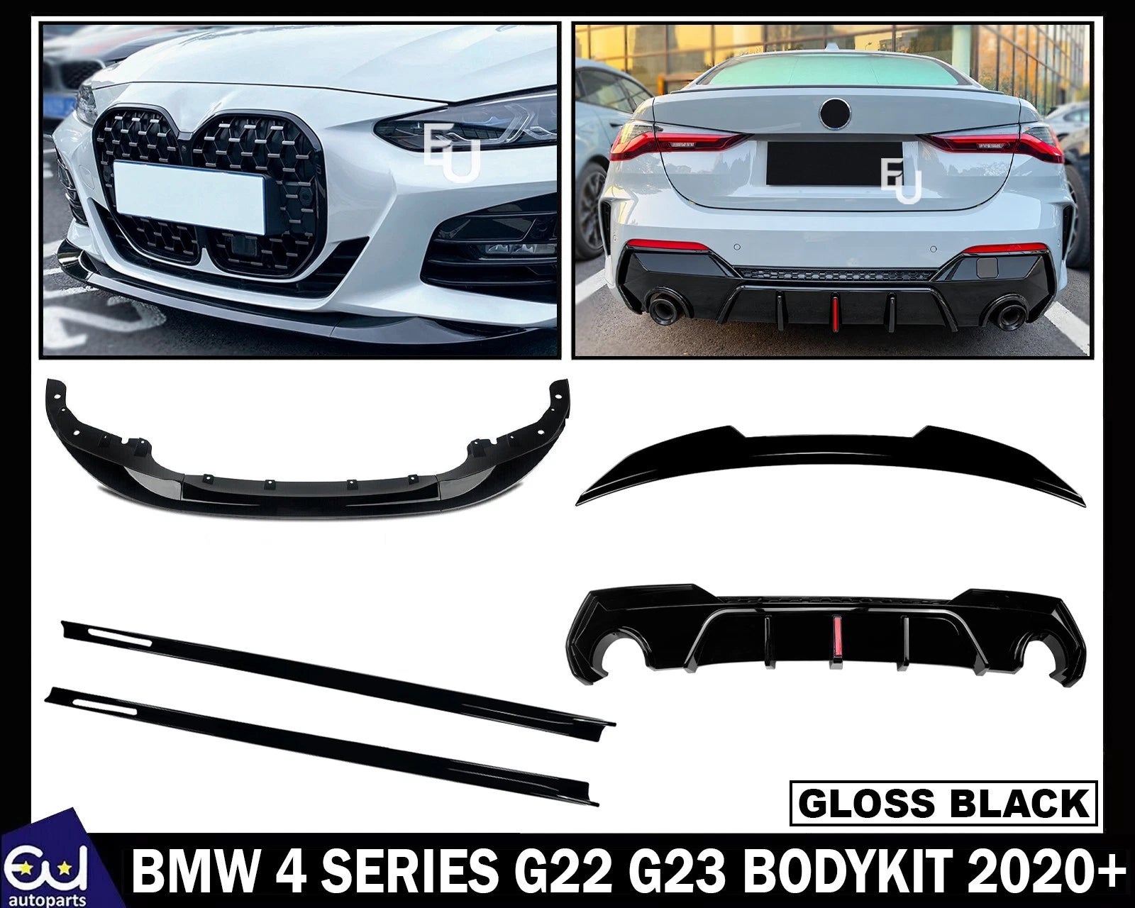 FOR BMW 4 SERIES G22 G23 BODYKIT BODY KIT FRONT SPLITTER REAR DIFFUSER W/LED 20+