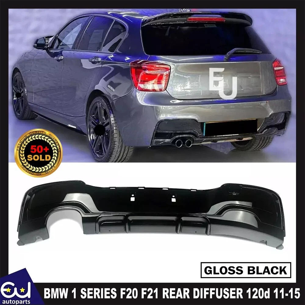 REAR DIFFUSER DUAL EXHAUST FOR BMW 1 SERIES F20 F21 PRE-LCI M SPORT GLOSS BLACK