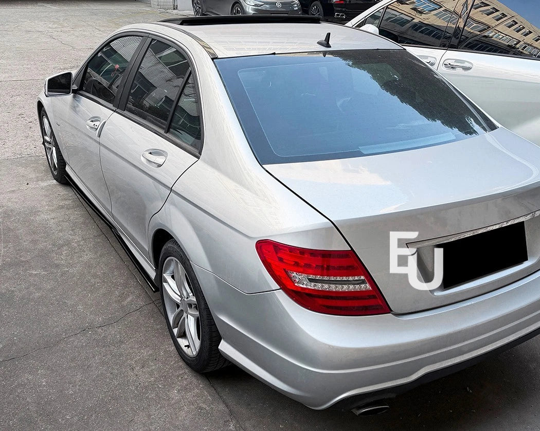 FOR MERCEDES C CLASS W204 C204 S204 SIDE SKIRT EXTENTION GLOSS BLACK 2007-2014