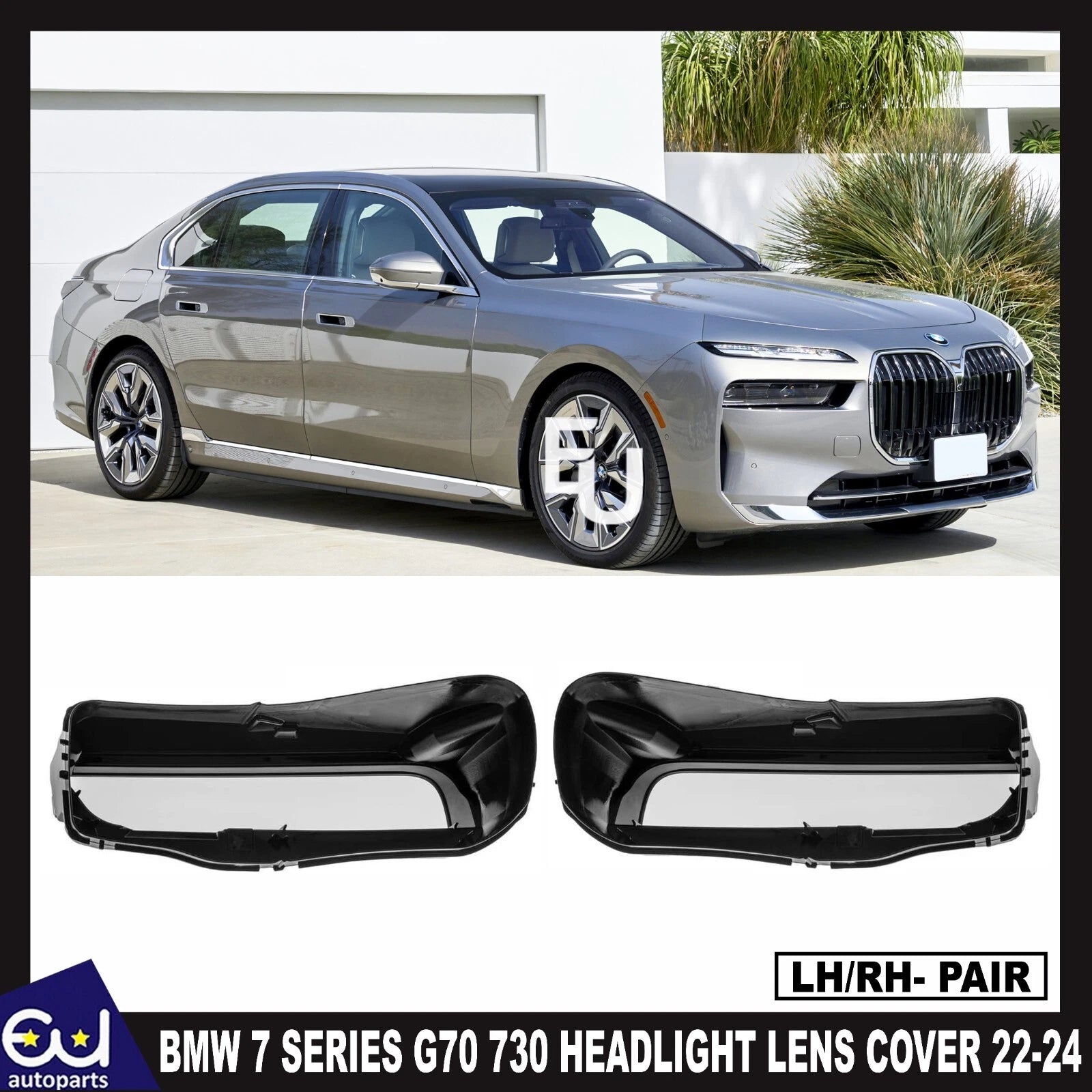 LEFT RIGHT PAIR LAMP HEADLIGHT LENS COVER FOR BMW 7 SERIES G70 730 740 2022-2024