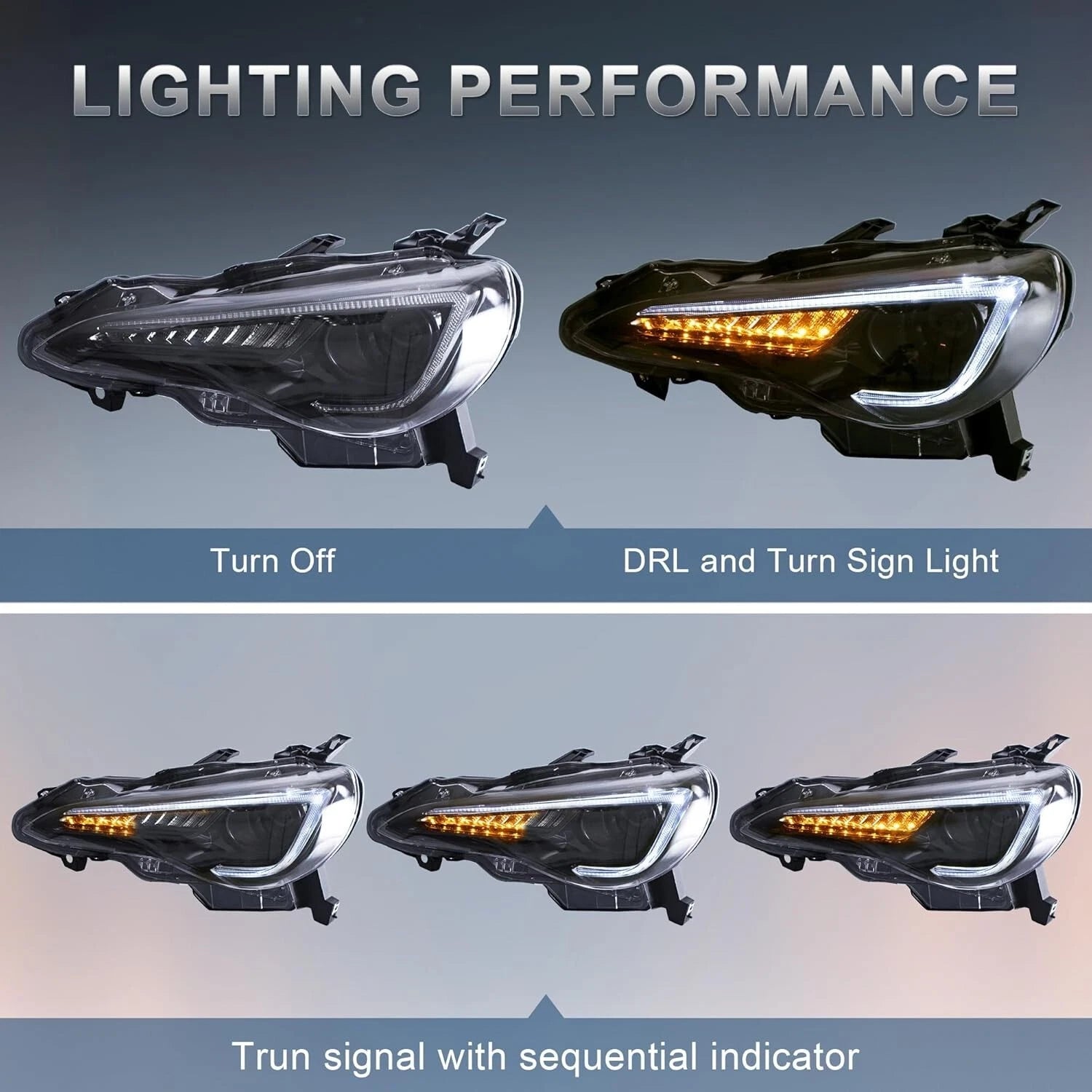 VLAND HEAD LIGHTS LAMP FOR TOYOTA GT86 SUBARU BRZ LED SEQUENTIAL INDICATOR RHD