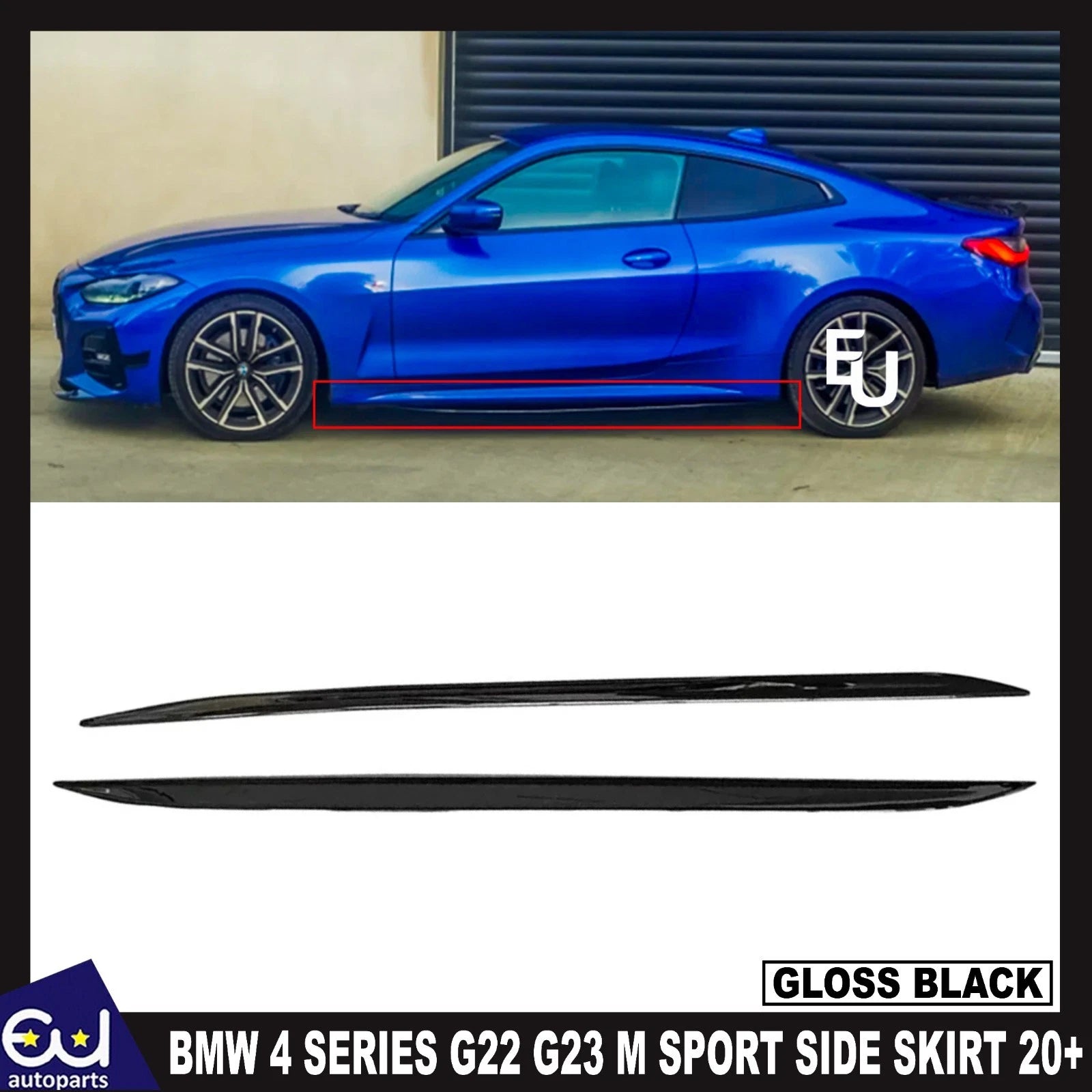 FOR BMW 4 SERIES G22 G23 M SPORT SIDE SKIRT EXTENTION LIP GLOSS BLACK 2020+