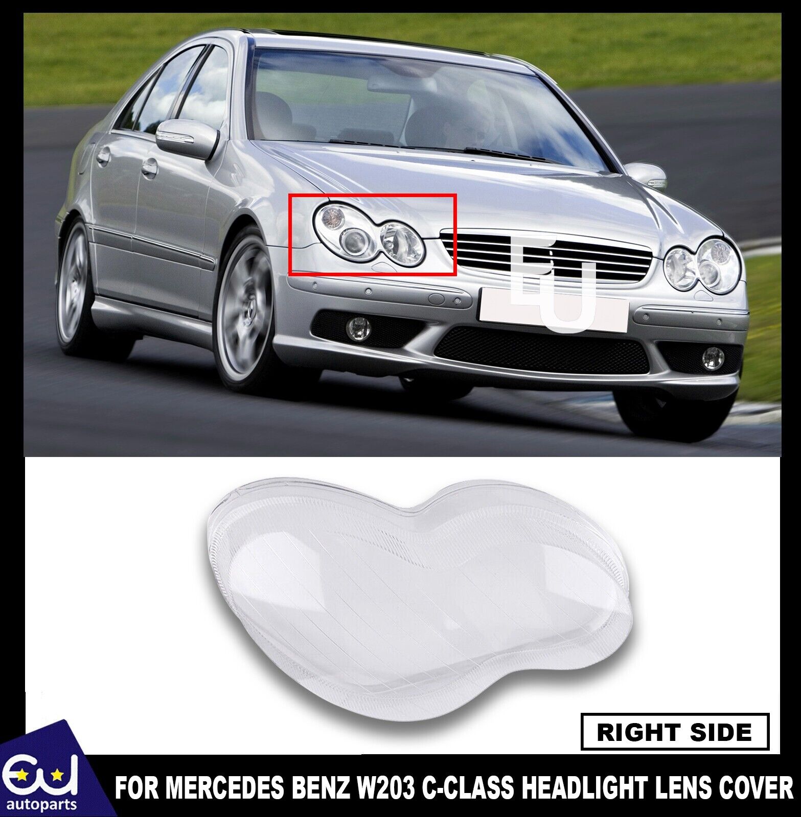 RIGHT SIDE HEADLIGHT LENS SHELL COVER FOR MERCEDES BENZ C CLASS W203 2001-07