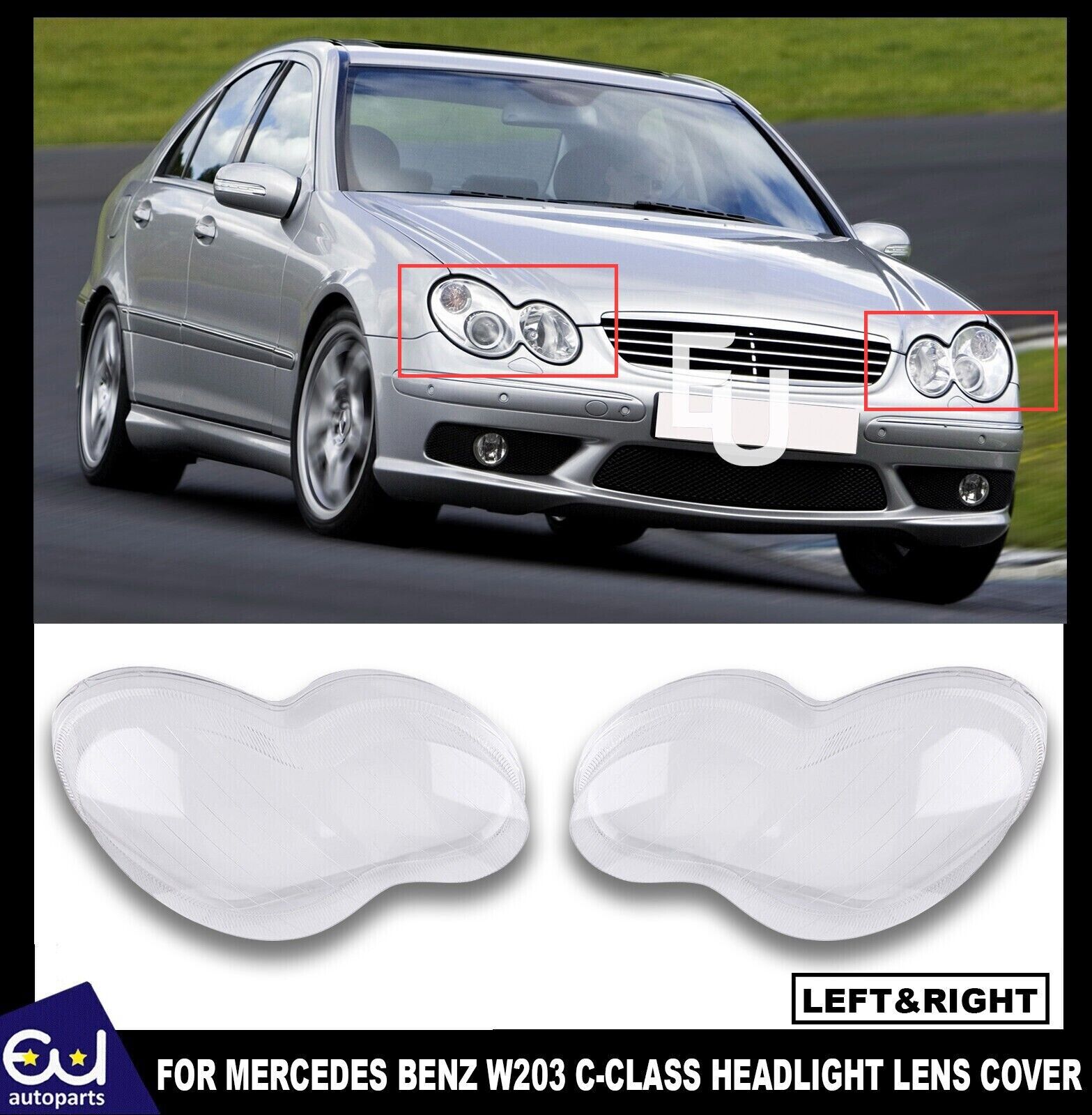 L+R HEADLIGHT LENS COVER REPLACEMENT FOR MERCEDES BENZ C-CLASS W203 2001-2007 UK