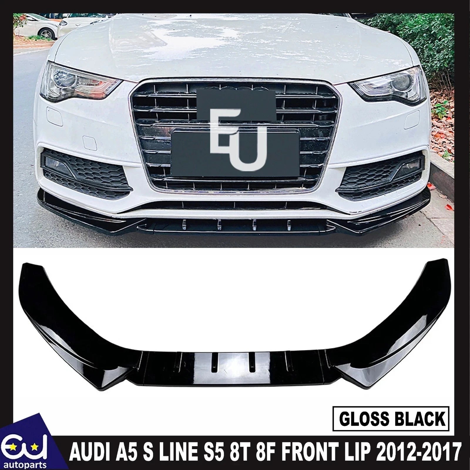 FOR AUDI A5 S LINE S5 8T 8F FRONT BUMPER SPLITTER SPOILER LIP GLOSS BLACK 12-17