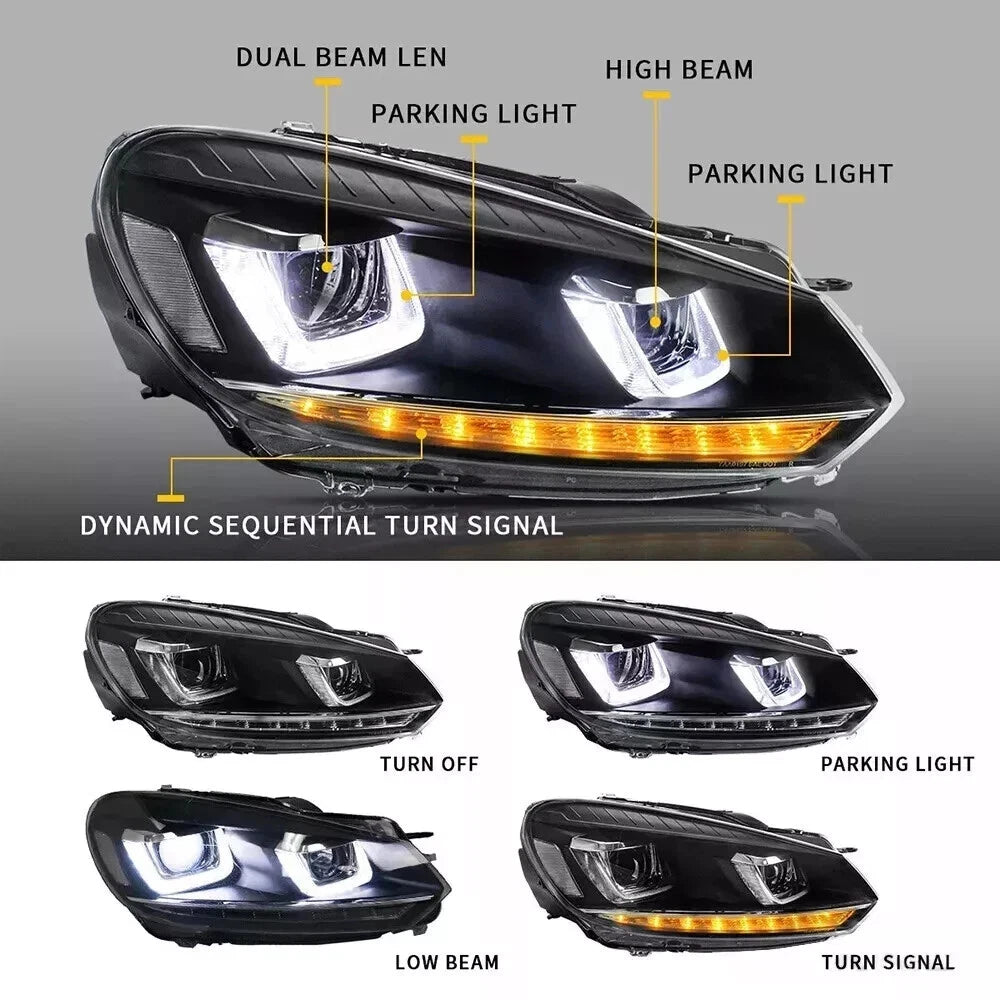 HEADLIGHT SMOKED REAR TAIL LIGHTS LAMP SET FOR VW GOLF MK6 LED 08-13 SEQUENTIAL