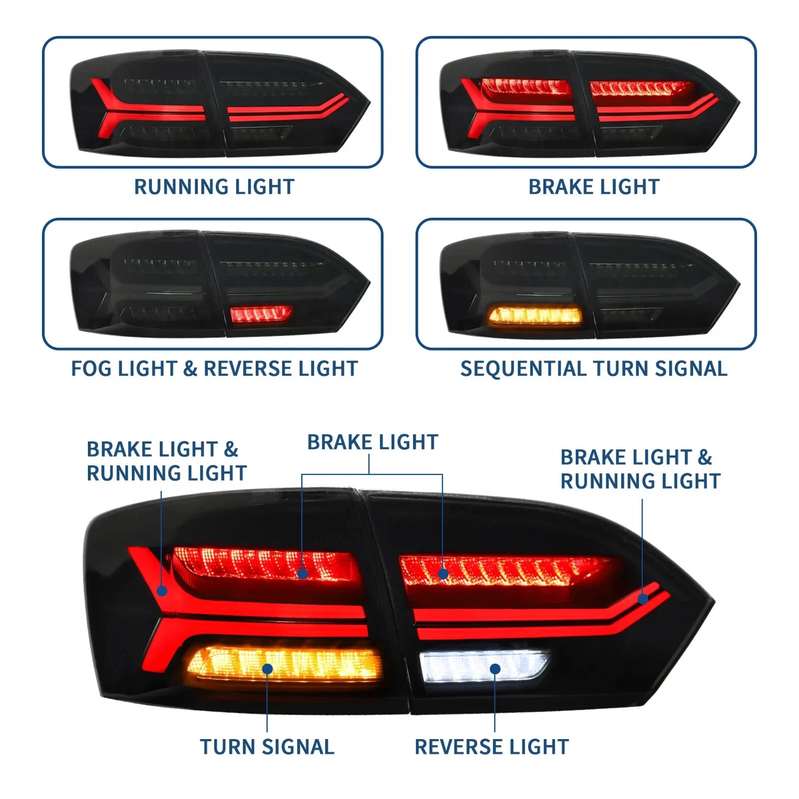 VLAND SMOKED SEQUNTIAL LED REAR TAIL LAMP LAMPS LIGHTS FOR VW JETTA MK6 2011+