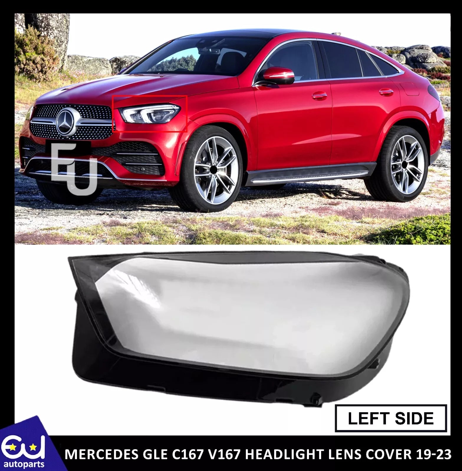 HEADLIGHT LAMP LENS REPLACEMENT GLASS COVER FOR MERCEDES GLE W167 19-23 LEFT LED