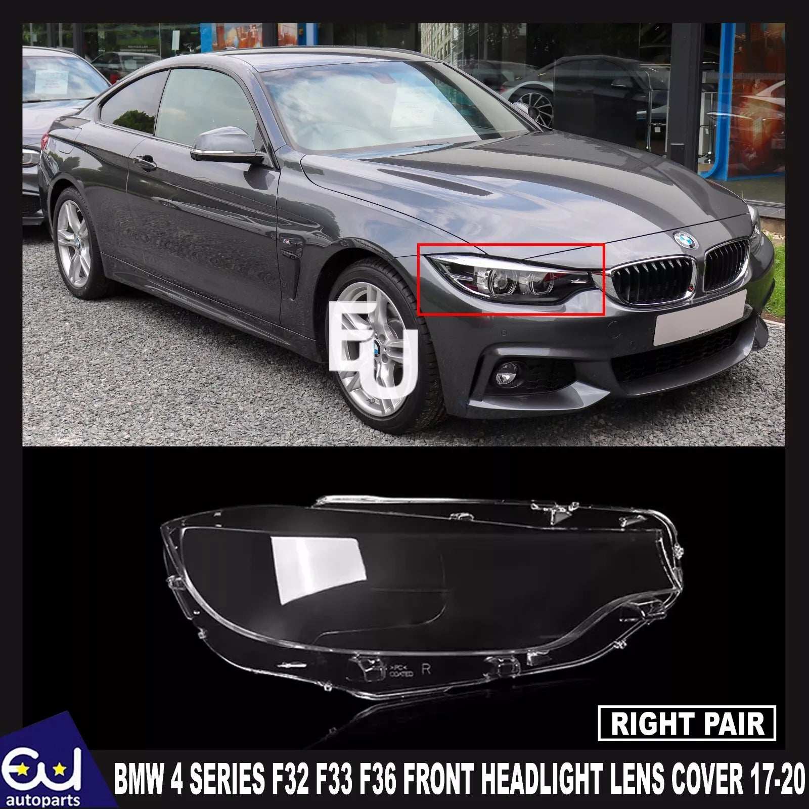 RIGHT SIDE HEADLAMP HEADLIGHT LENS COVER FOR BMW 4 SERIES F32 F33 F36 2017-2020