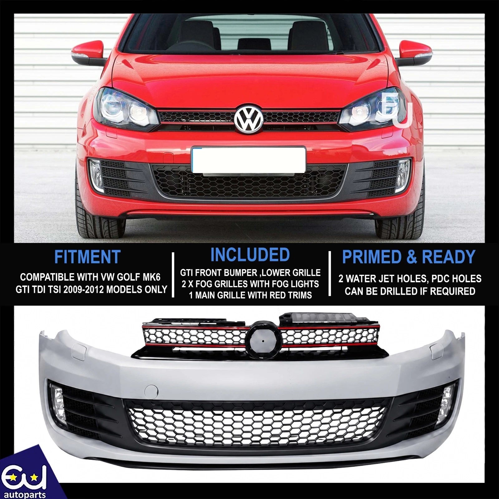 FOR VW GOLF MK6 GTI CONVERSION LOOK FRONT BUMPER BODYKIT 09-12 FIT TDI TSI GTI