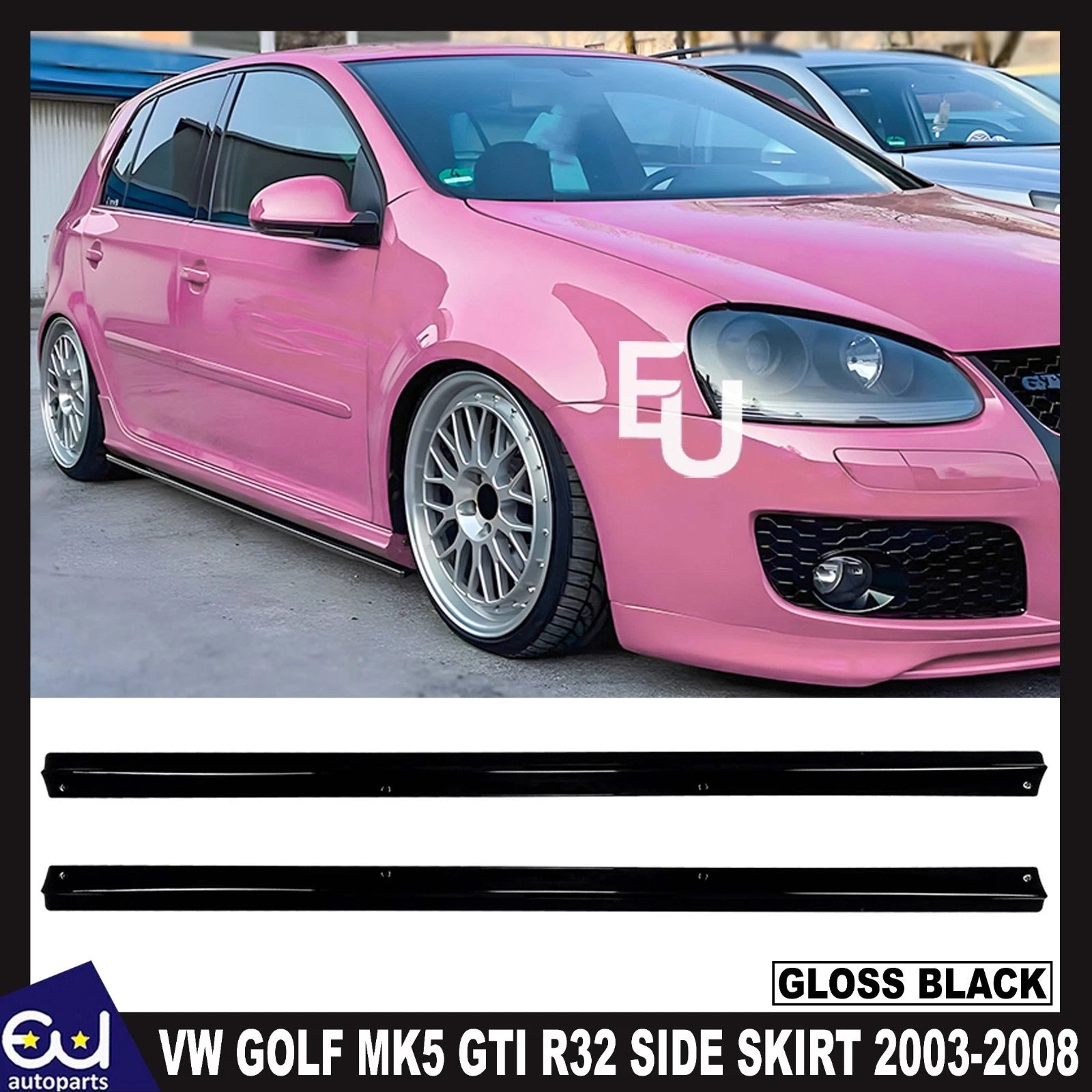 FOR VW GOLF MK5 GTI R32 SIDE SKIRT EXTENSION LIP SPLITTER GLOSS BLACK 2003-2008