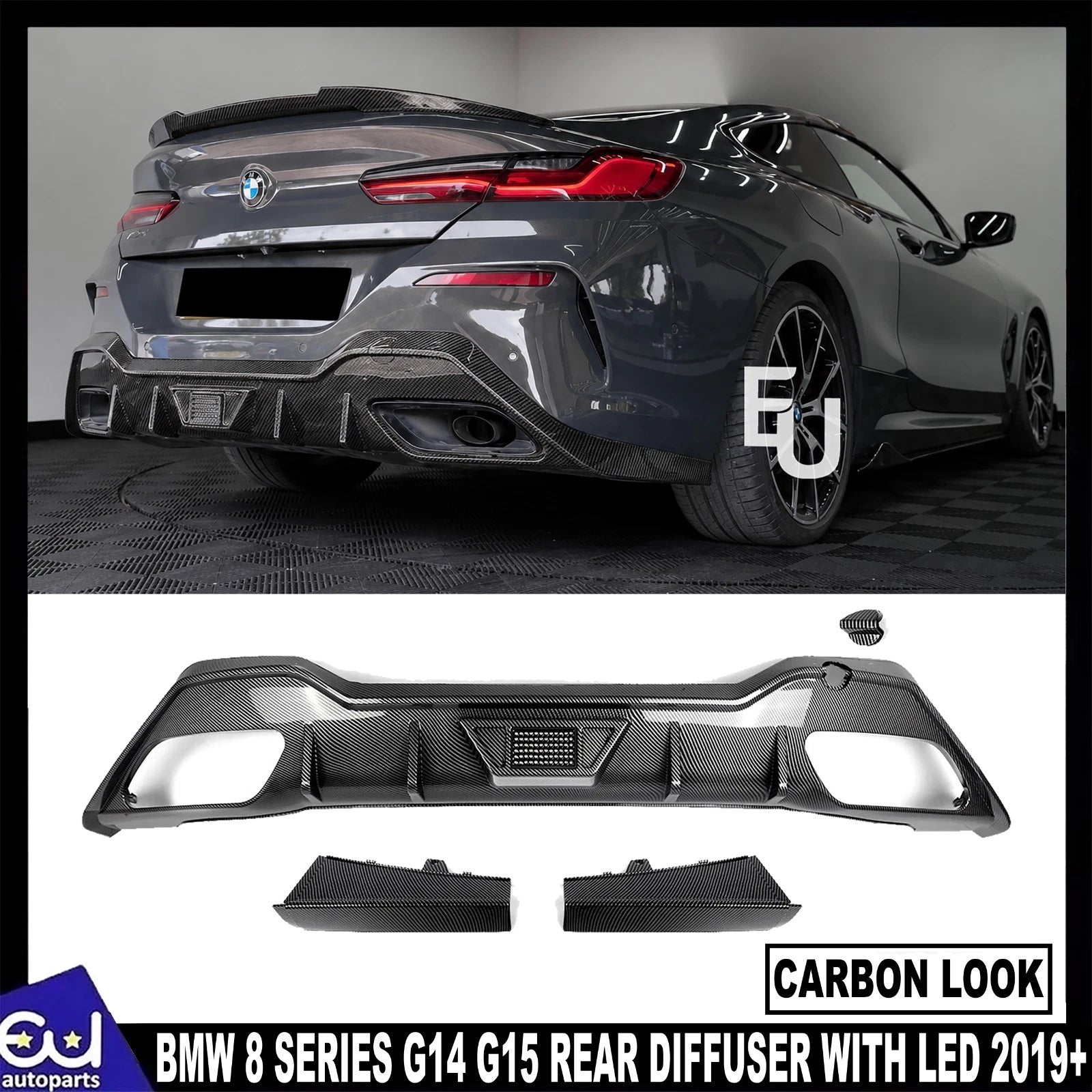 REAR DIFFUSER WITH LED LIGHT FOR BMW 8 SERIES G14 G15 M SPORT CARBON LOOK 2019+