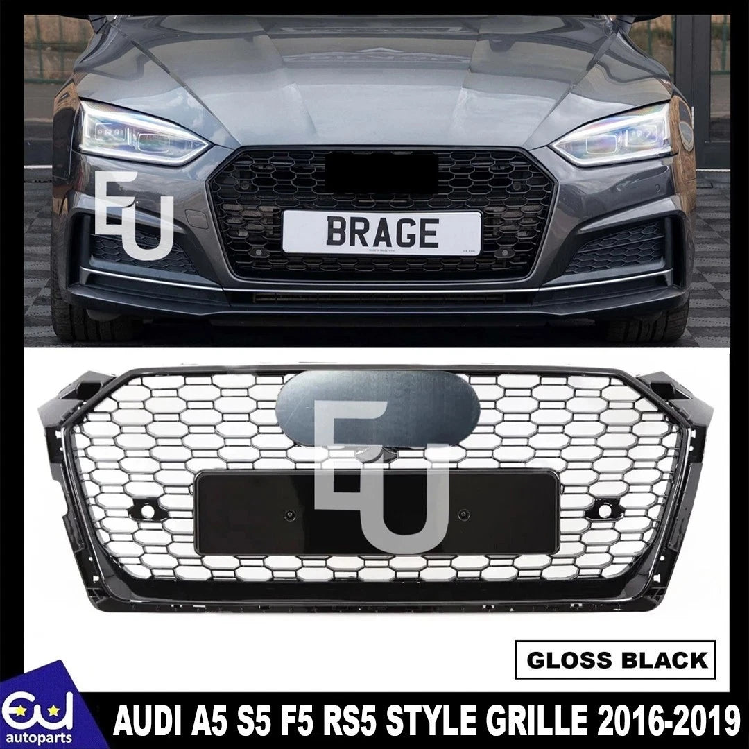 RS5 STYLE GLOSS HONEYCOMB RADIATOR BUMPER GRILLE GRILL FOR AUDI A5 S5 B9 2016-19
