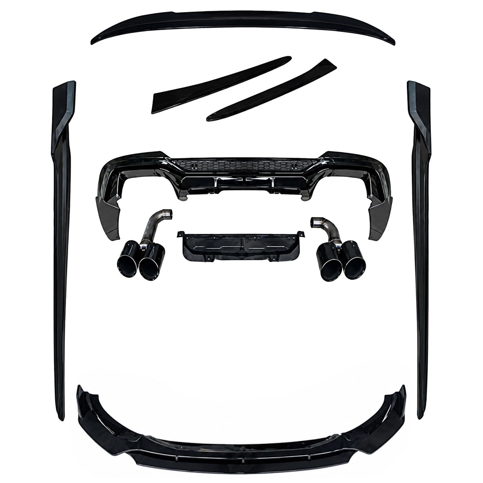 FOR BMW X4 G02 PRE-LCI GLOSS BLACK AERO BODYKIT SPLITTER DIFFUSER AND TIPS 18-21