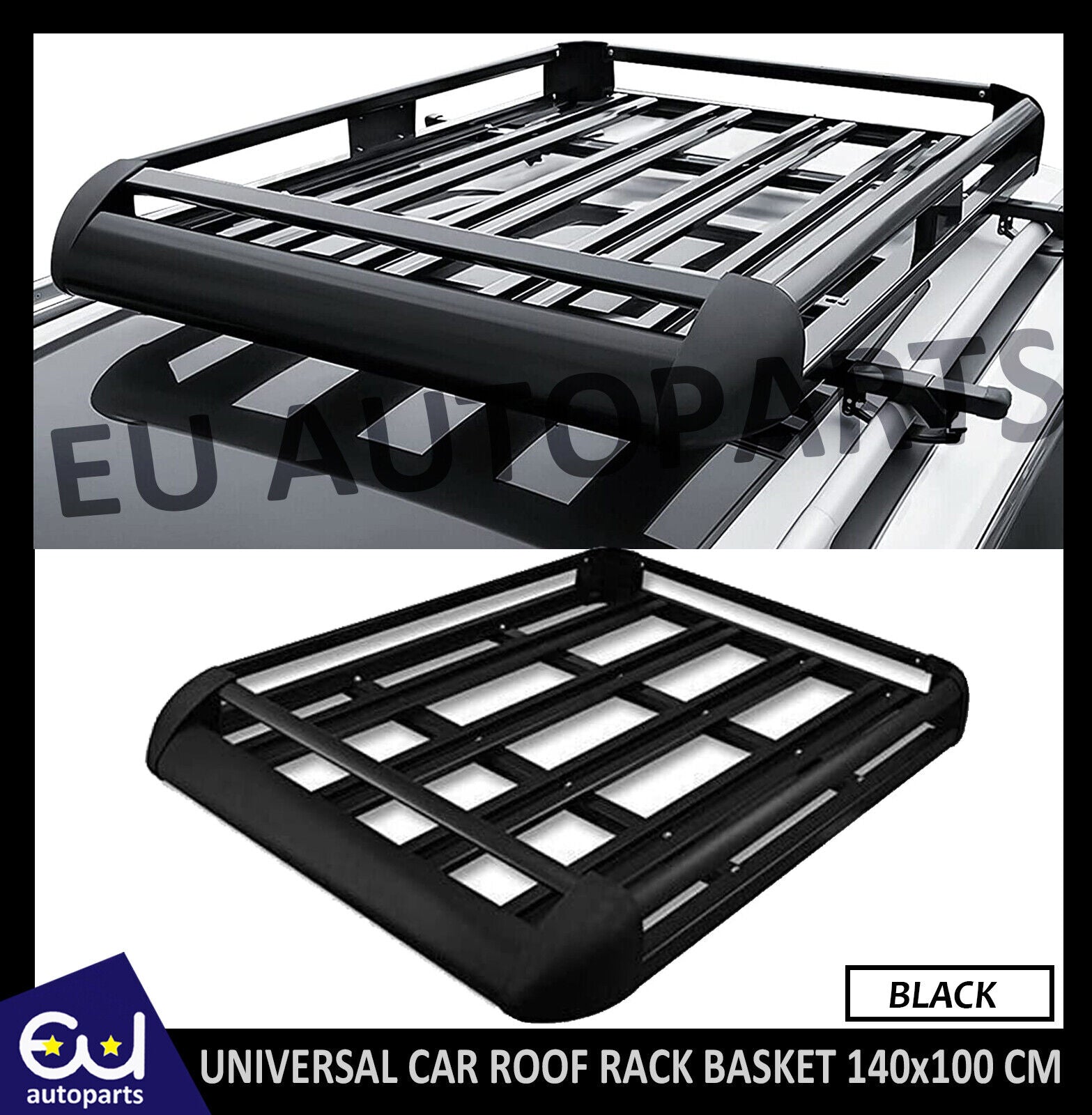 UNIVERSAL CAR ROOF RACK BASKET TRAY LUGGAGE CARGO CARRIER ALUMINIUM BLK 140CM