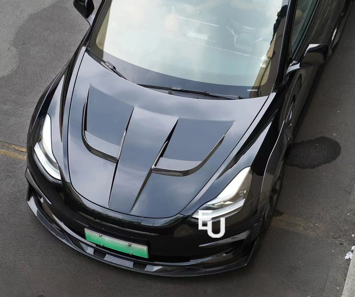BRAGE DESIGN ALUMINIUM VENTED TURBO STYLE BONNET HOOD FOR TESLA MODEL 3 2017-23