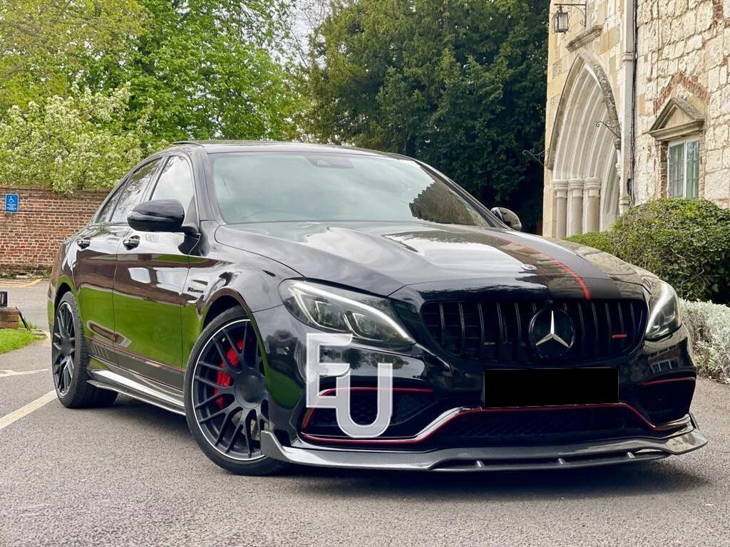 FOR MERCEDES BENZ W205 C63 C63S FRONT BUMPER LIP SPLITTER CARBON LOOK 2015-2018