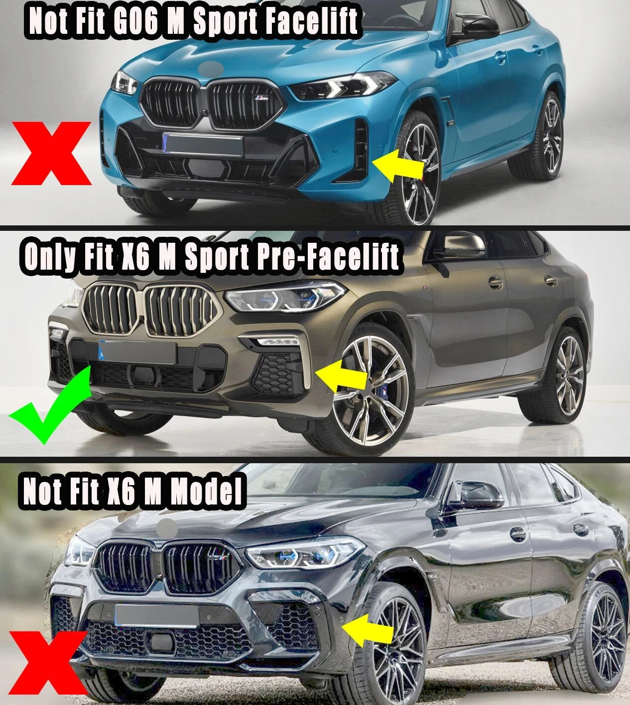 FOR BMW X6 G06 M SPORT FRONT BUMPER SPLITTER LIP SPOILER GLOSS BLACK 2019-2022