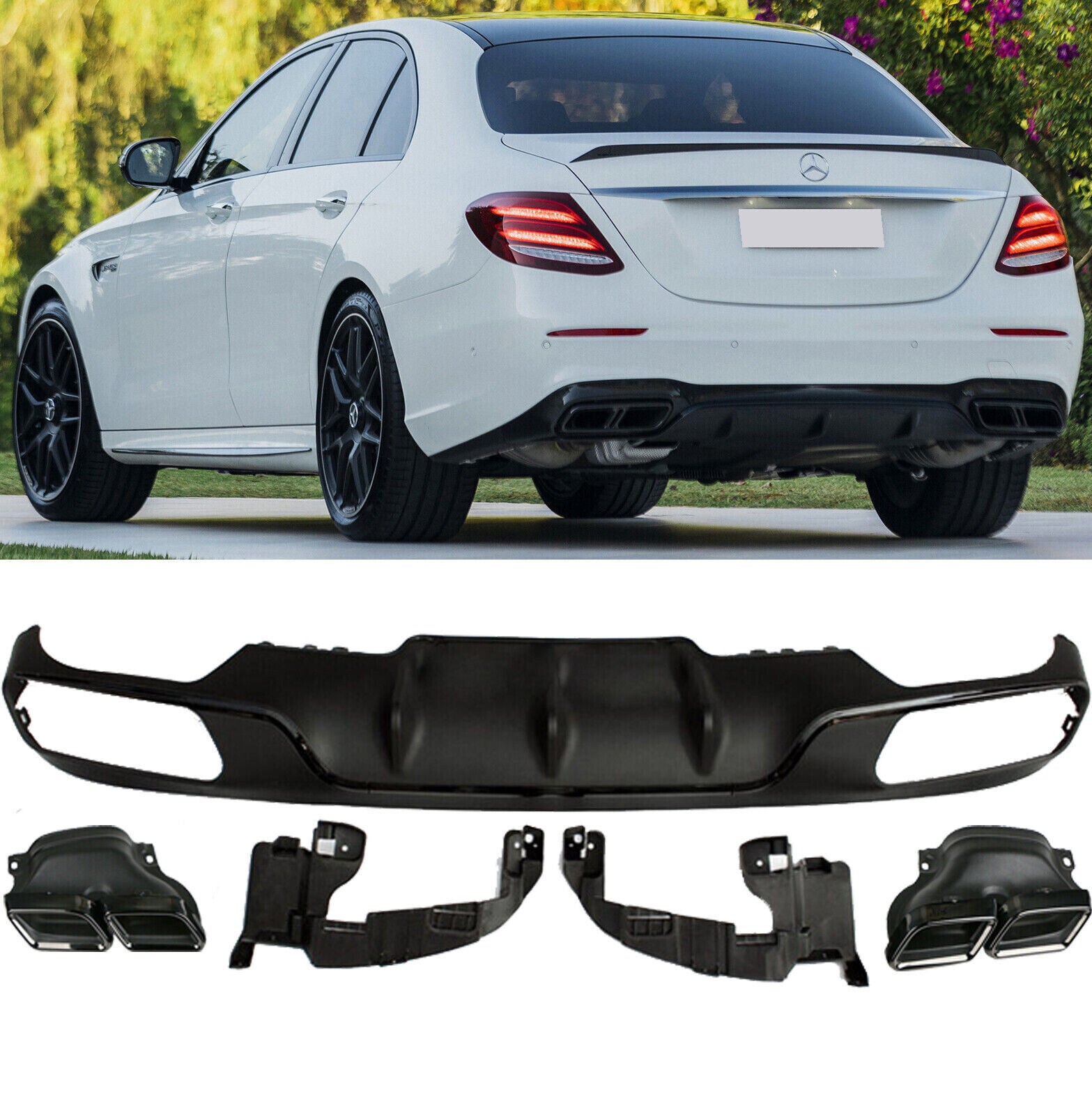 FOR MERCEDES E CLASS W213 NORMAL SEDAN E63 LOOK REAR BUMPER DIFFUSER TAILPIPES
