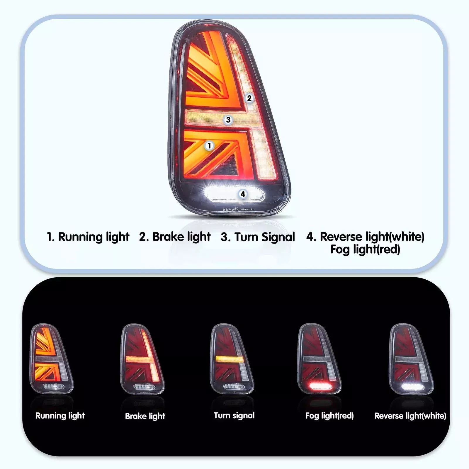 FOR MINI COOPER S R50 R52 R53 UNION JACK TAIL LIGHTS LAMP W/ANIMATION 2001-2006