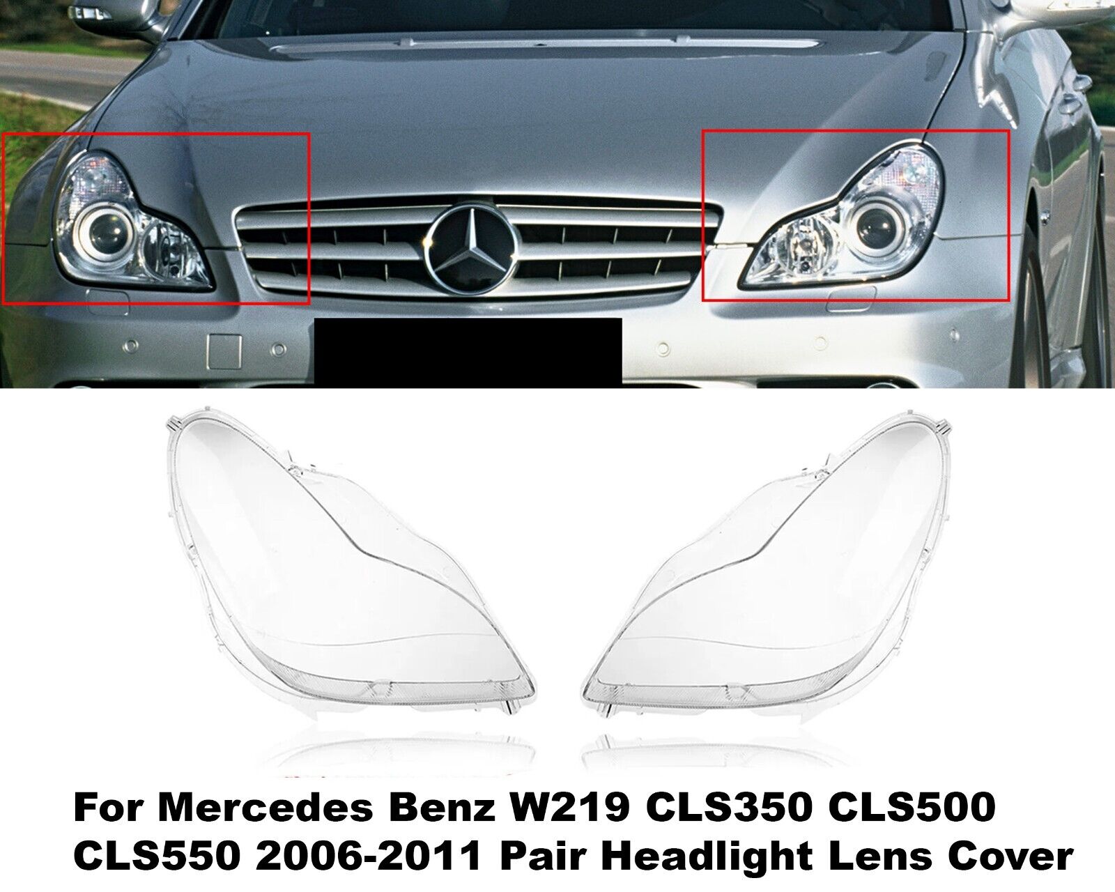 PAIR  HEADLIGHT CLEAR LENS COVER FOR MERCEDES BENZ CLS W219 CLS350/500/550 03-10