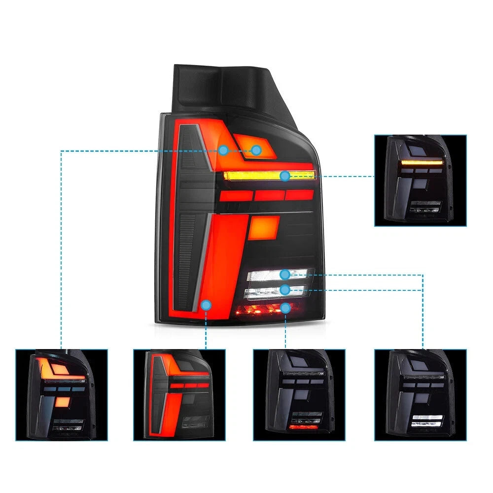 FOR VW MULTIVAN TRANSPORTER T5 T5.1 SMOKED LED REAR TAIL LIGHTS LAMP W/ANIMATION