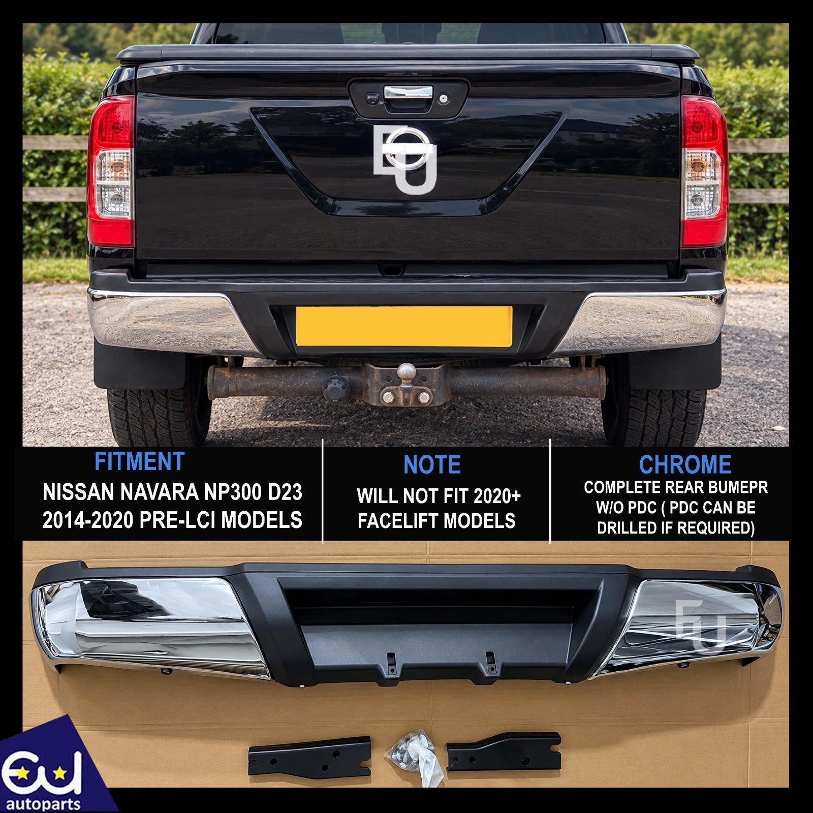 REAR BUMPER CHROME WITH BRACKET FOR NISAAN NAVARA D23 NP300 2014-2020 PRE-LCI