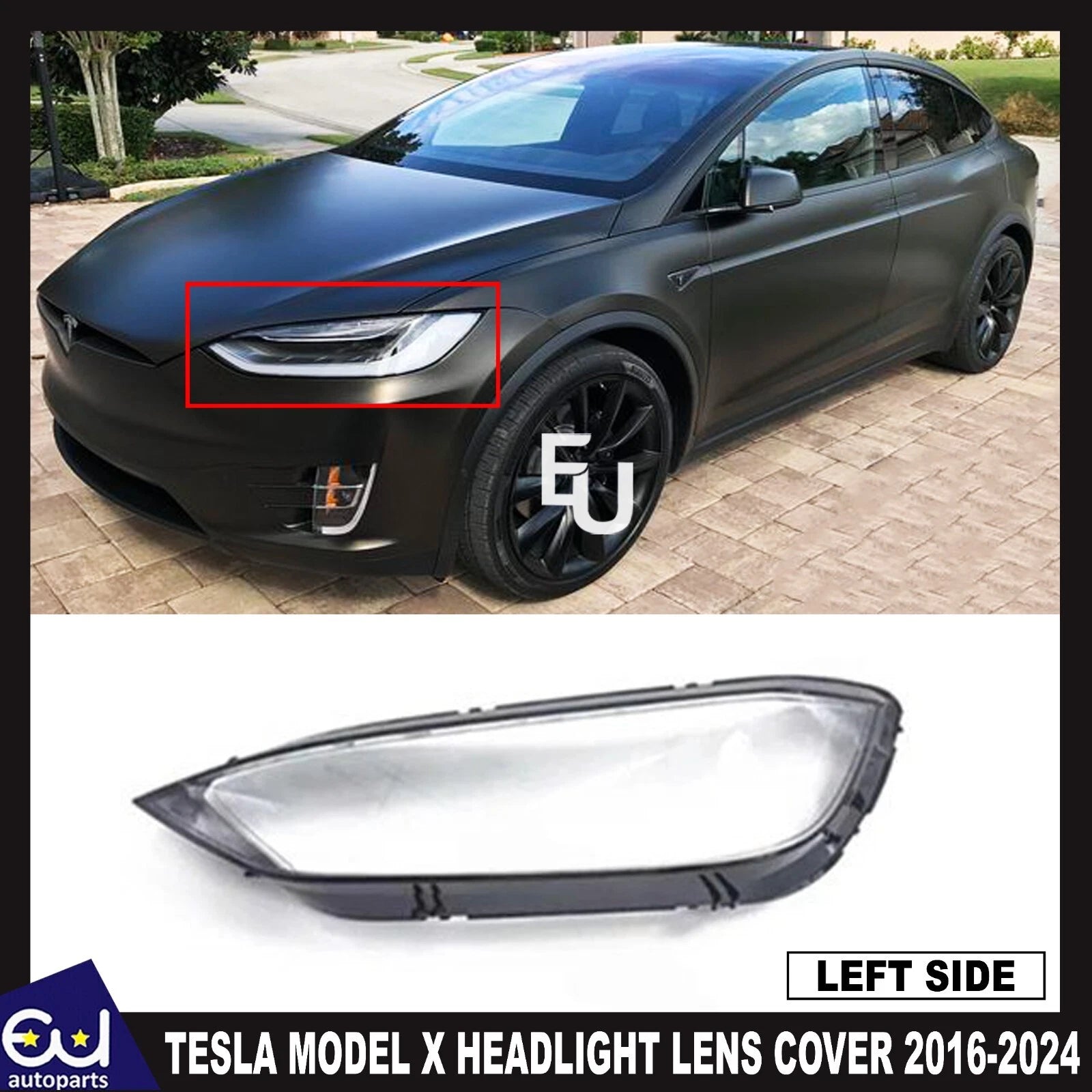 FOR TESLA MODEL X LEFT PASSENGER HEADLIGHT CLEAR LENS COVER LAMP HOUSING 16-24