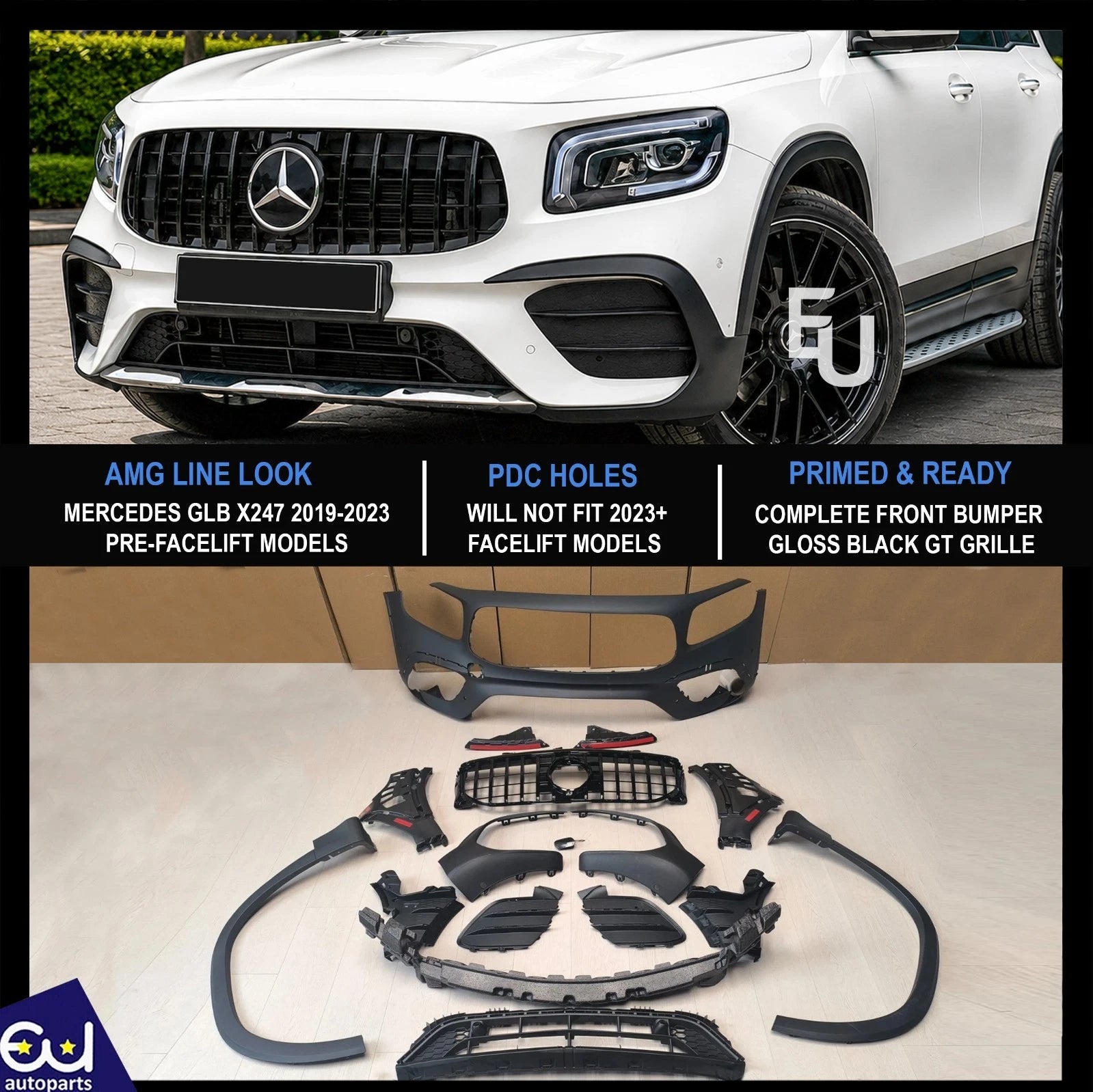 FOR MERCEDES GLB X247 2019-2023 AMG35 CONVERSION FRONT BUMPER BODYKIT GRILLE