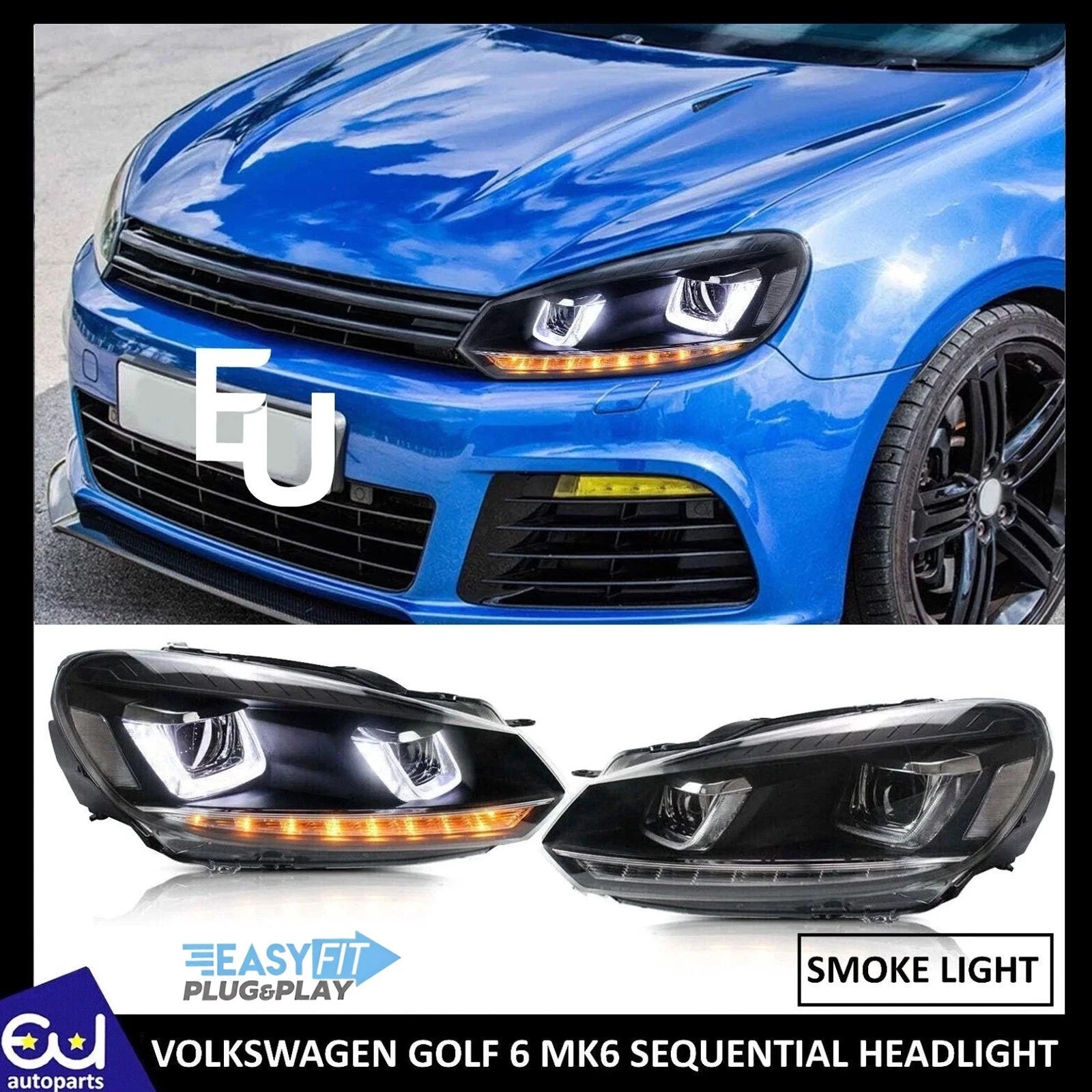 DYNAMIC SEQUENTIAL LED PROJECTOR HEADLIGHTS LAMP FOR VW GOLF 6 MK6 2008-2013