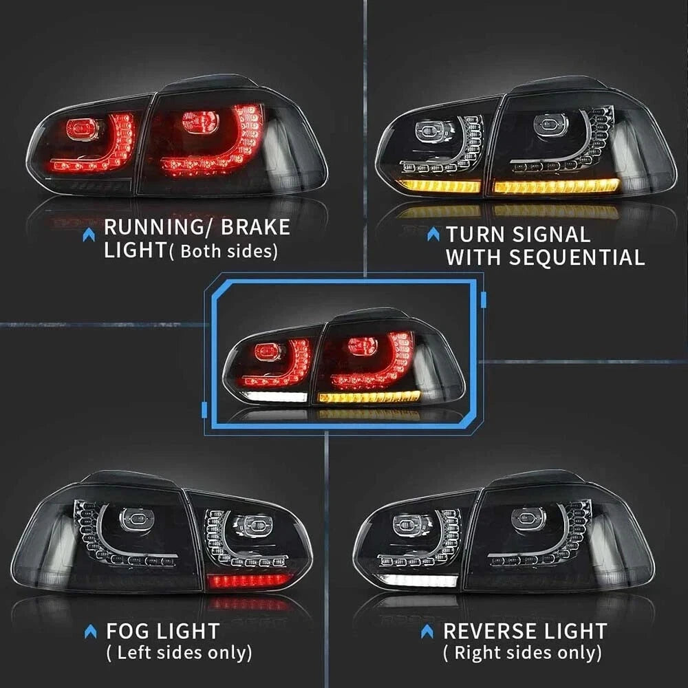 FOR VW GOLF MK6 LED HEADLIGHT SMOKED REAR TAIL LIGHTS LAMP SET 08-13 SEQUENTIAL
