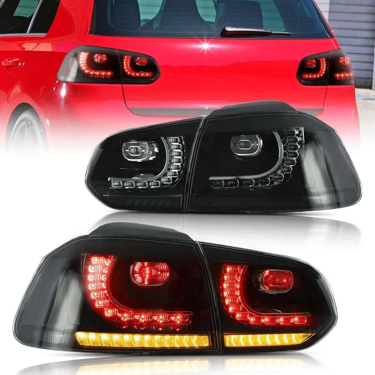 FOR VW GOLF VI 5K1 AJ5 SMOKED LED REAR LIGHTS BRAKE LAMPS W/SEQUENTIAL 2008-2013