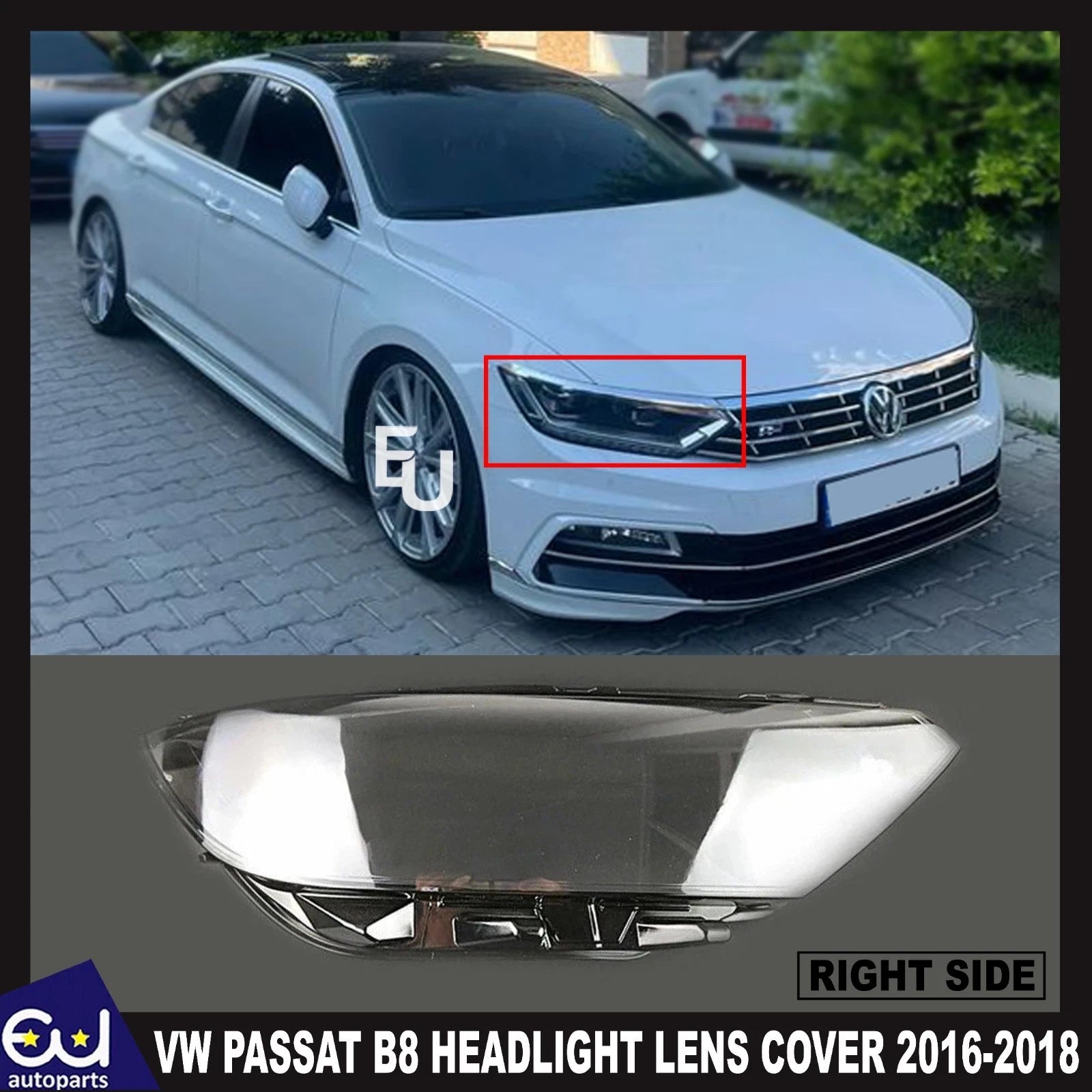 FOR VW PASSAT B8 FRONT RIGHT DRIVER CLEAR HEADLIGHT LENS SHELL LAMPSHADE 16-18