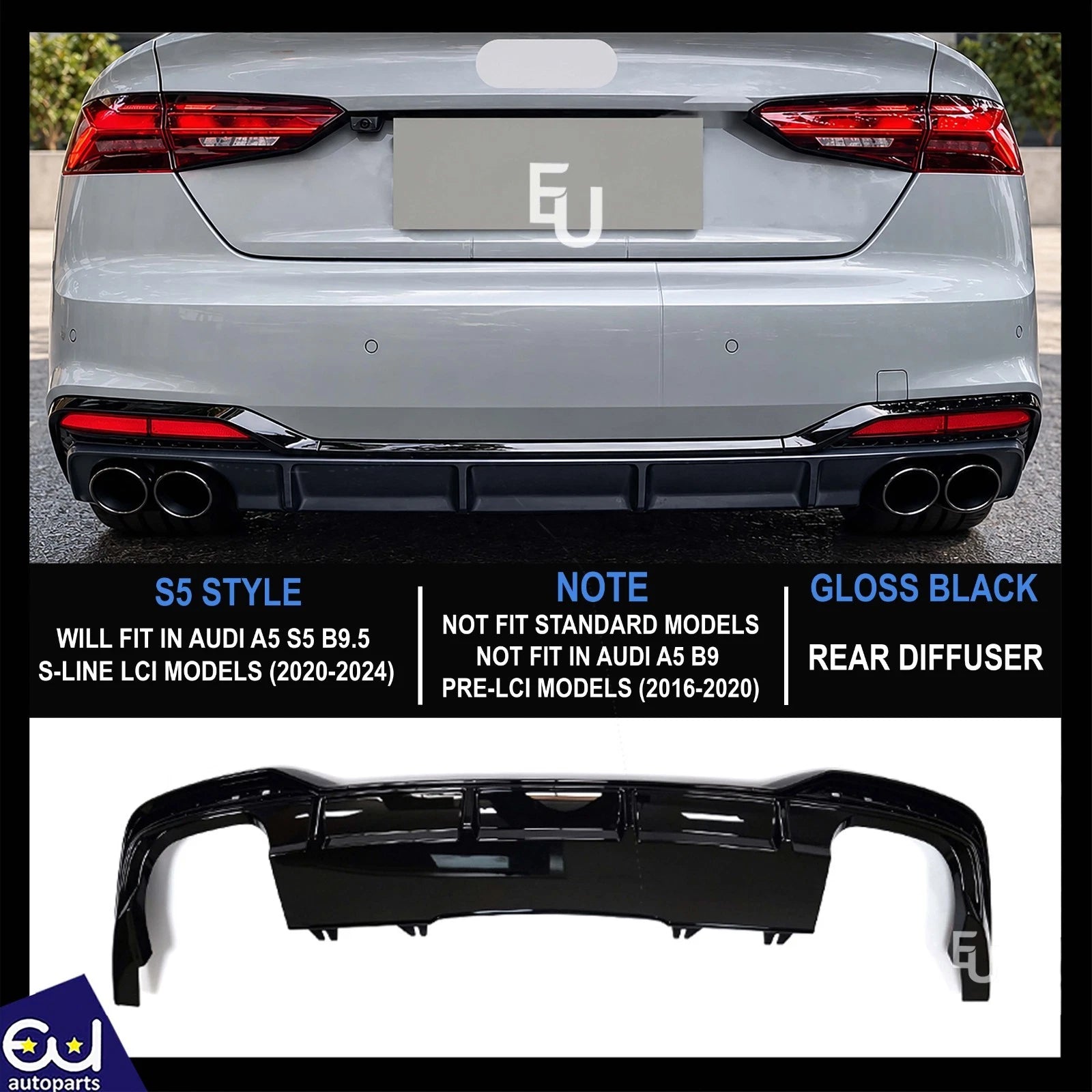 FOR AUDI A5 S5 B9.5 F5 S-LINE FACELIFT LCI REAR BUMPER DIFFUSER LIP 2020-2024